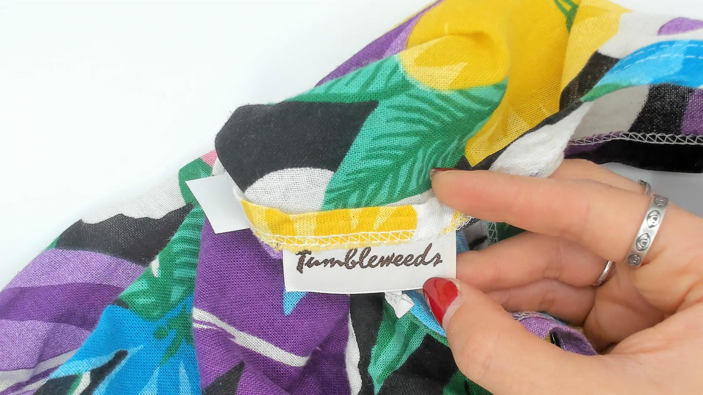 90s Tumbleweeds Tropical Hibiscus Midi Sundress Cotton Scoop Neck Large L