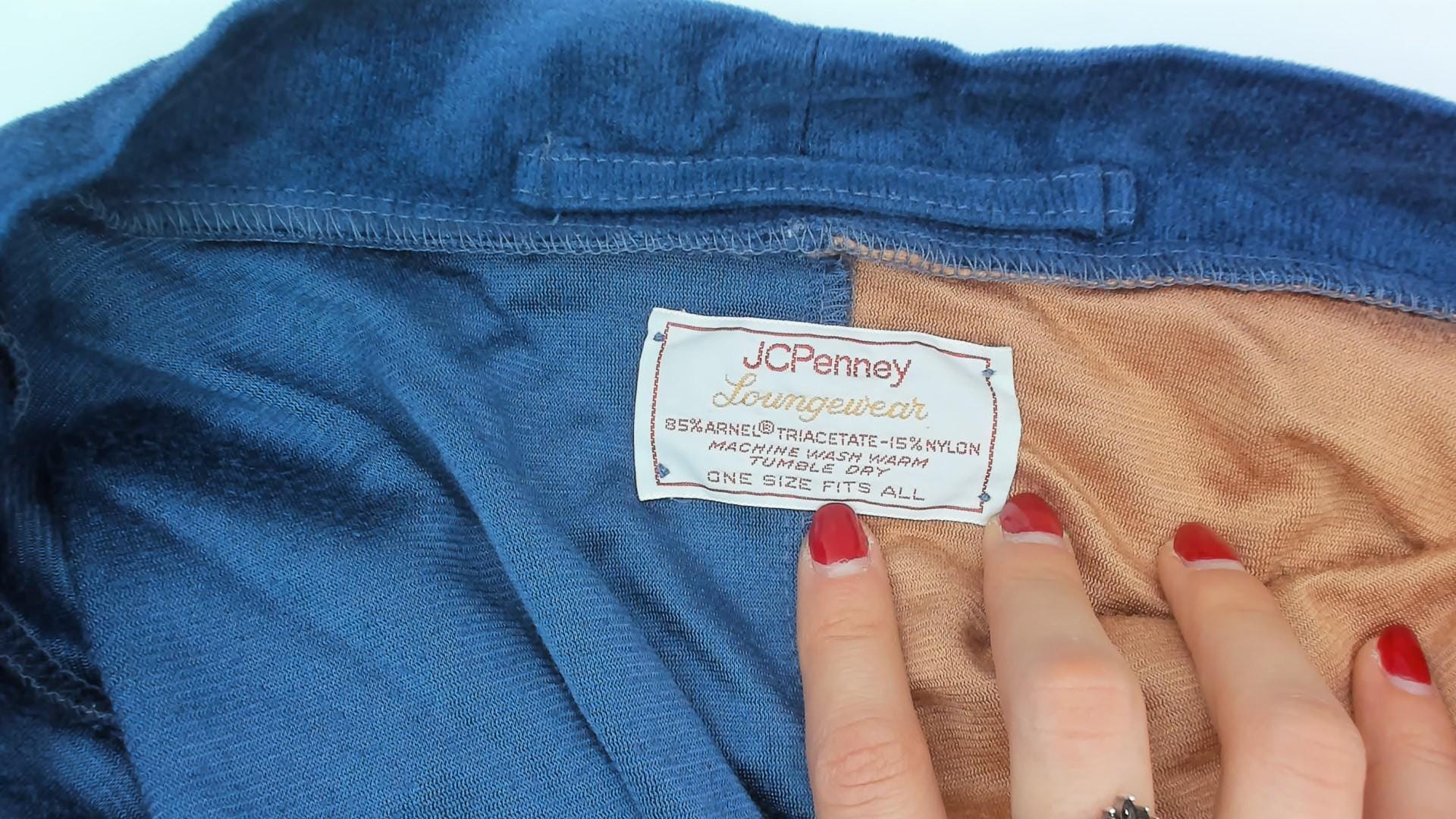 80s JCPenney Velour Kimono Robe Colorblock Navy Copper Cream One Size