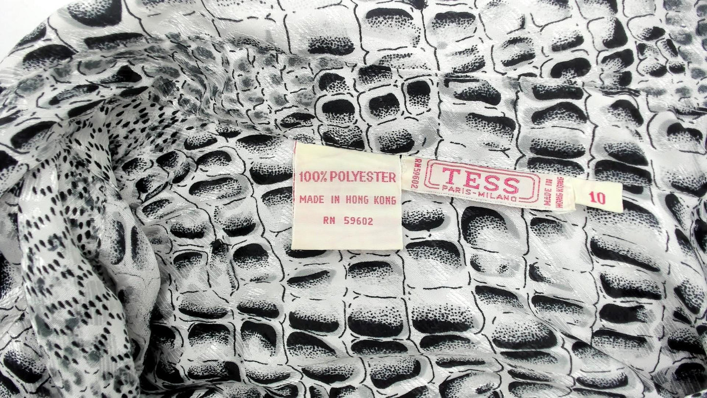 90s Tess Snakeskin Print Blouse Silver Grey Python Reptile Medium M