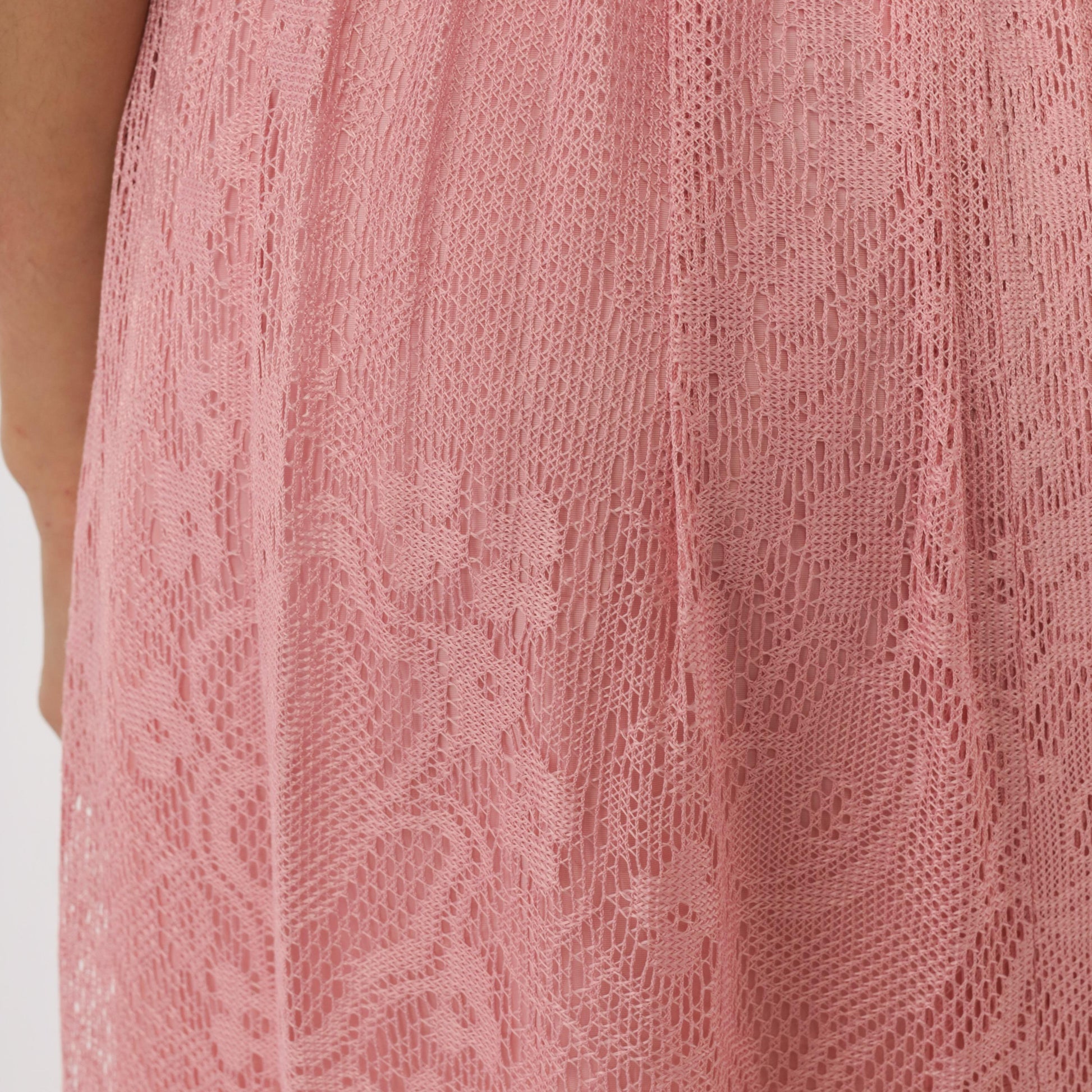 80s Rose Pink Lace Midi Dress Cap Sleeve Scalloped Hem Small S