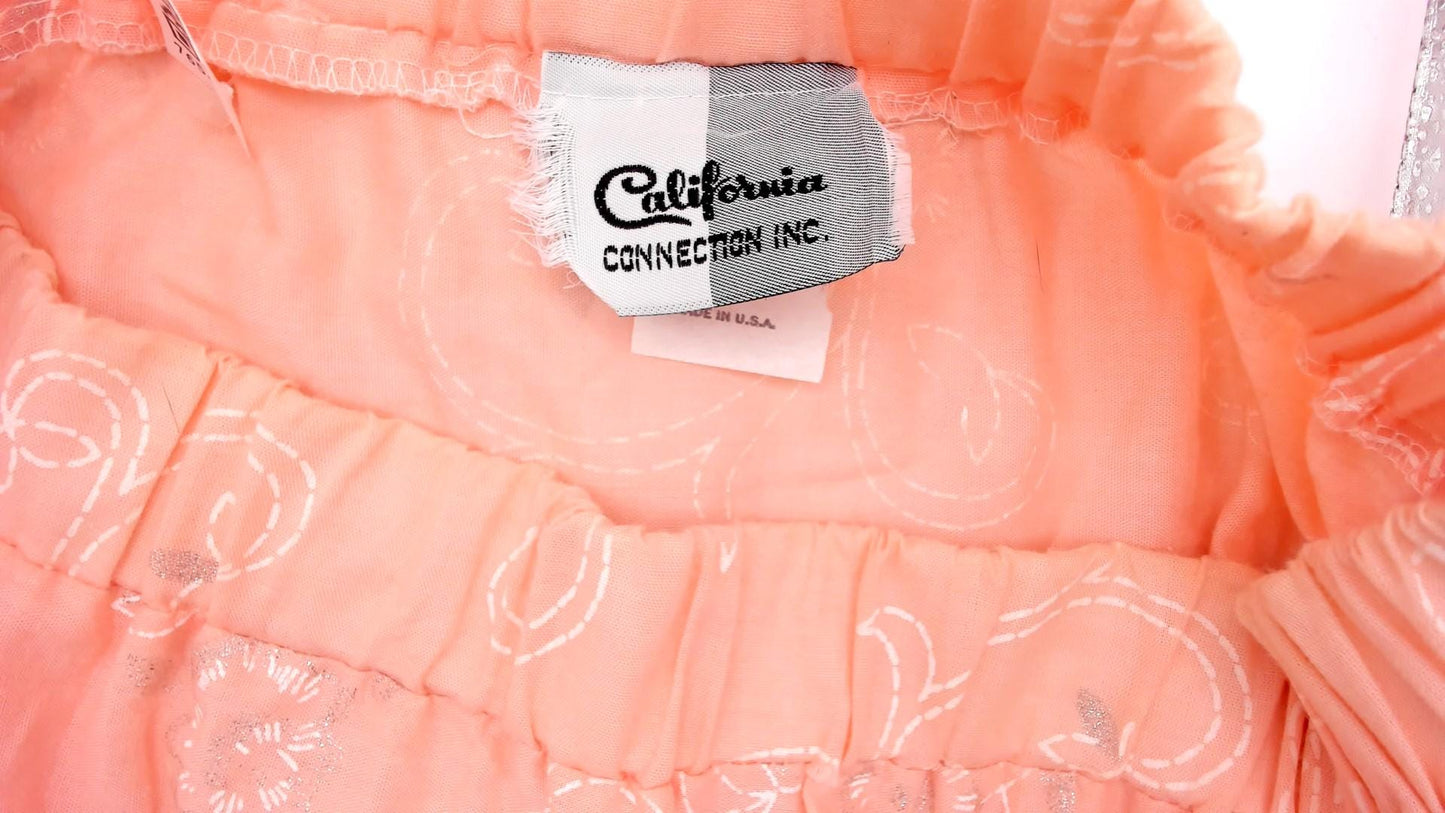 90s California Connection Peach Floral Midi Skirt Ruffled Hem Medium M