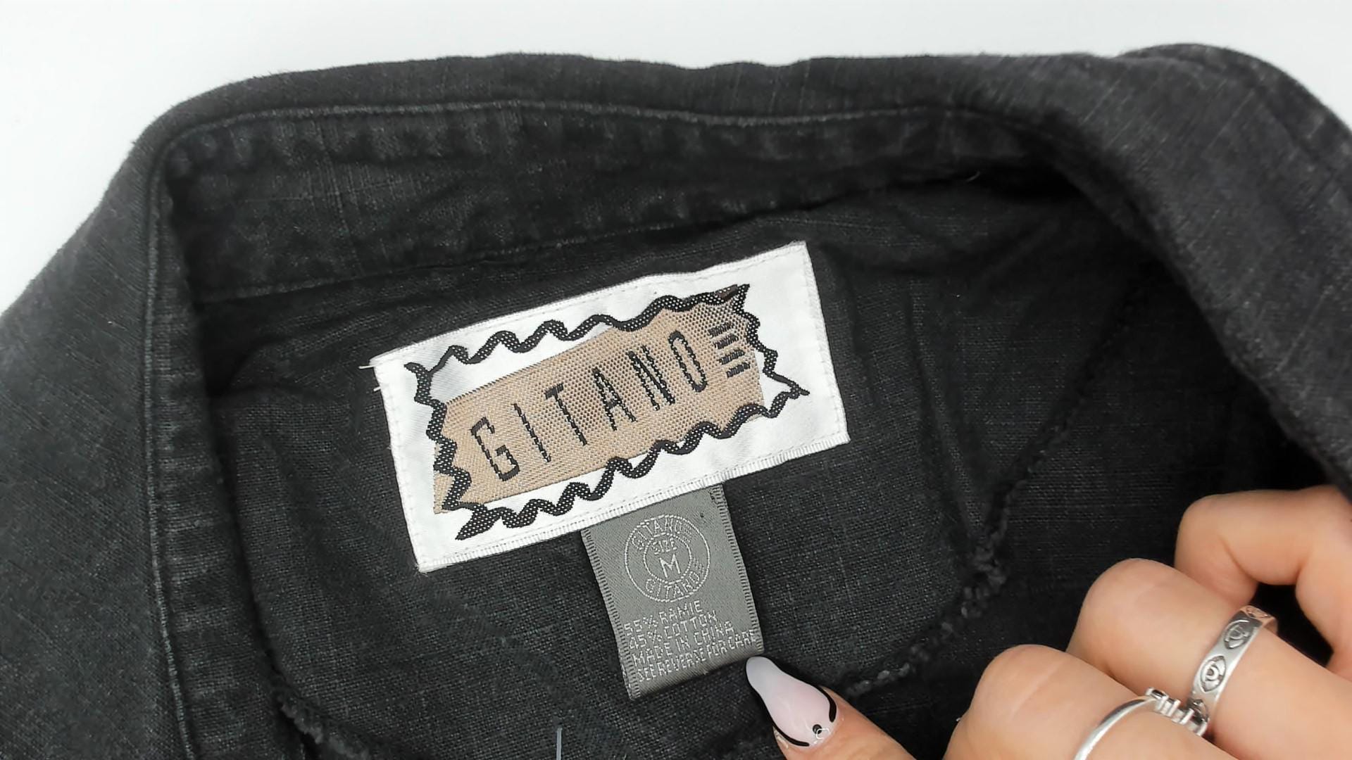 90s Gitano Black Denim Shirtdress Belted A-Line Gathered Skirt Medium M