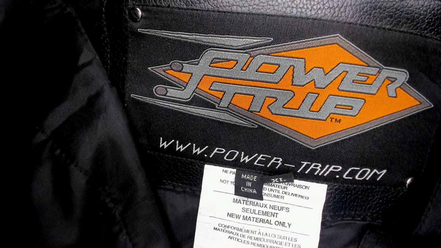 2000s Power Trip Black Motorcycle Jacket Mesh Panel Snap Collar Mens Extra Large XL