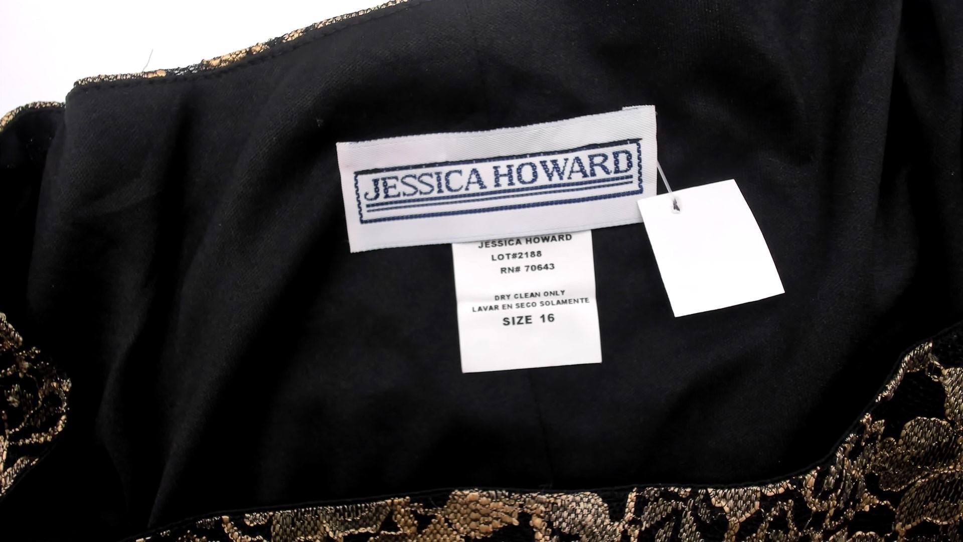 90s Jessica Howard Gold Floral Lace Maxi Dress Black Sleeveless Large L