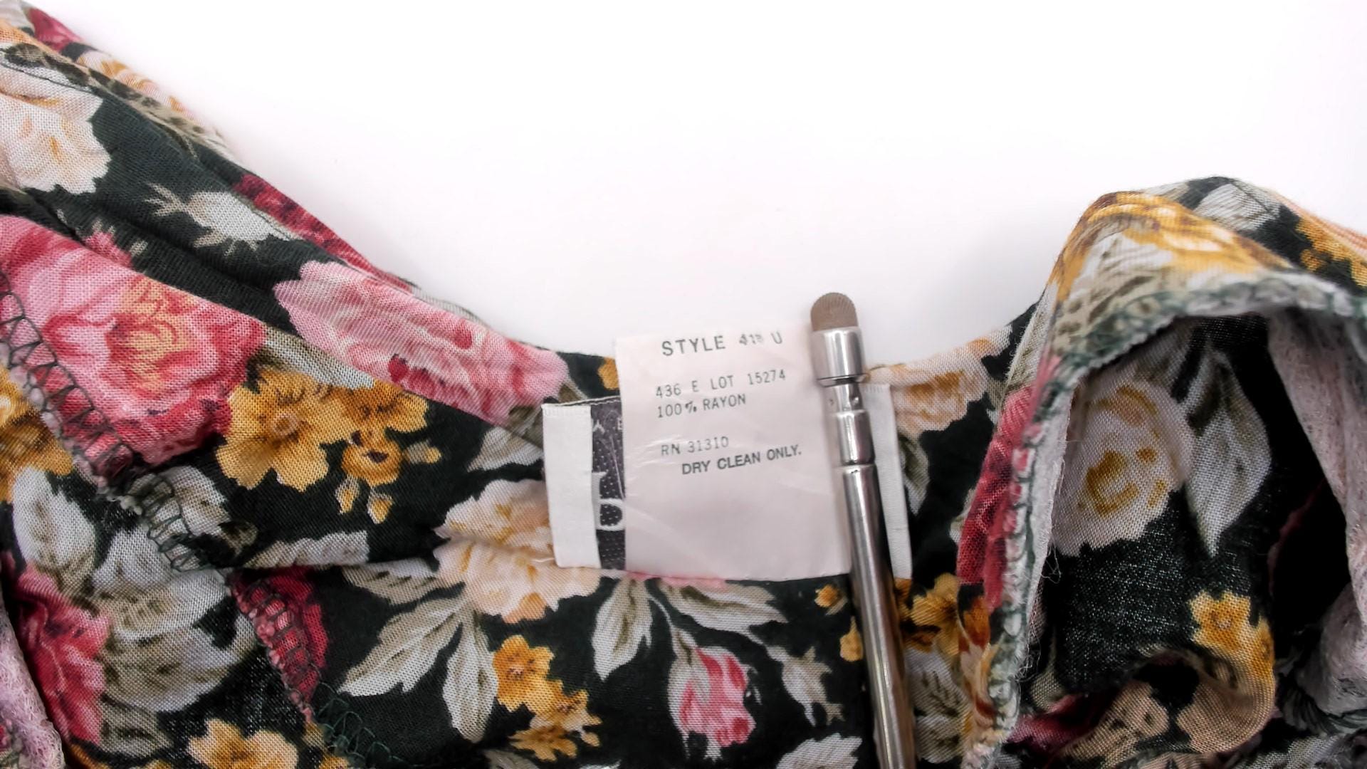 90s Paquette Floral Midi Dress Garden Rose Print Black Pink Burgundy Large L
