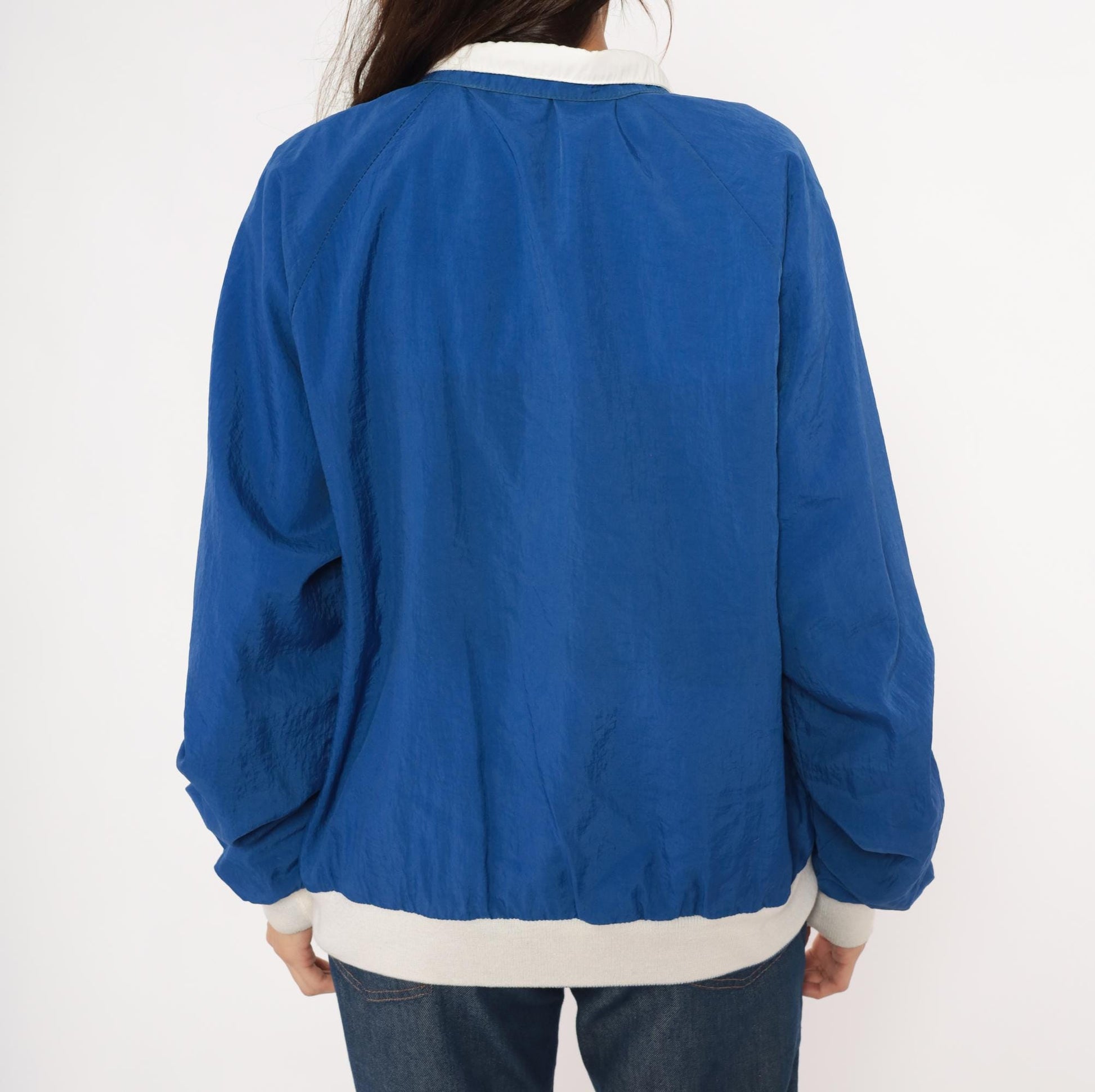 80s Sasson Reversible Windbreaker Blue White Colorblock Raglan Jacket Large