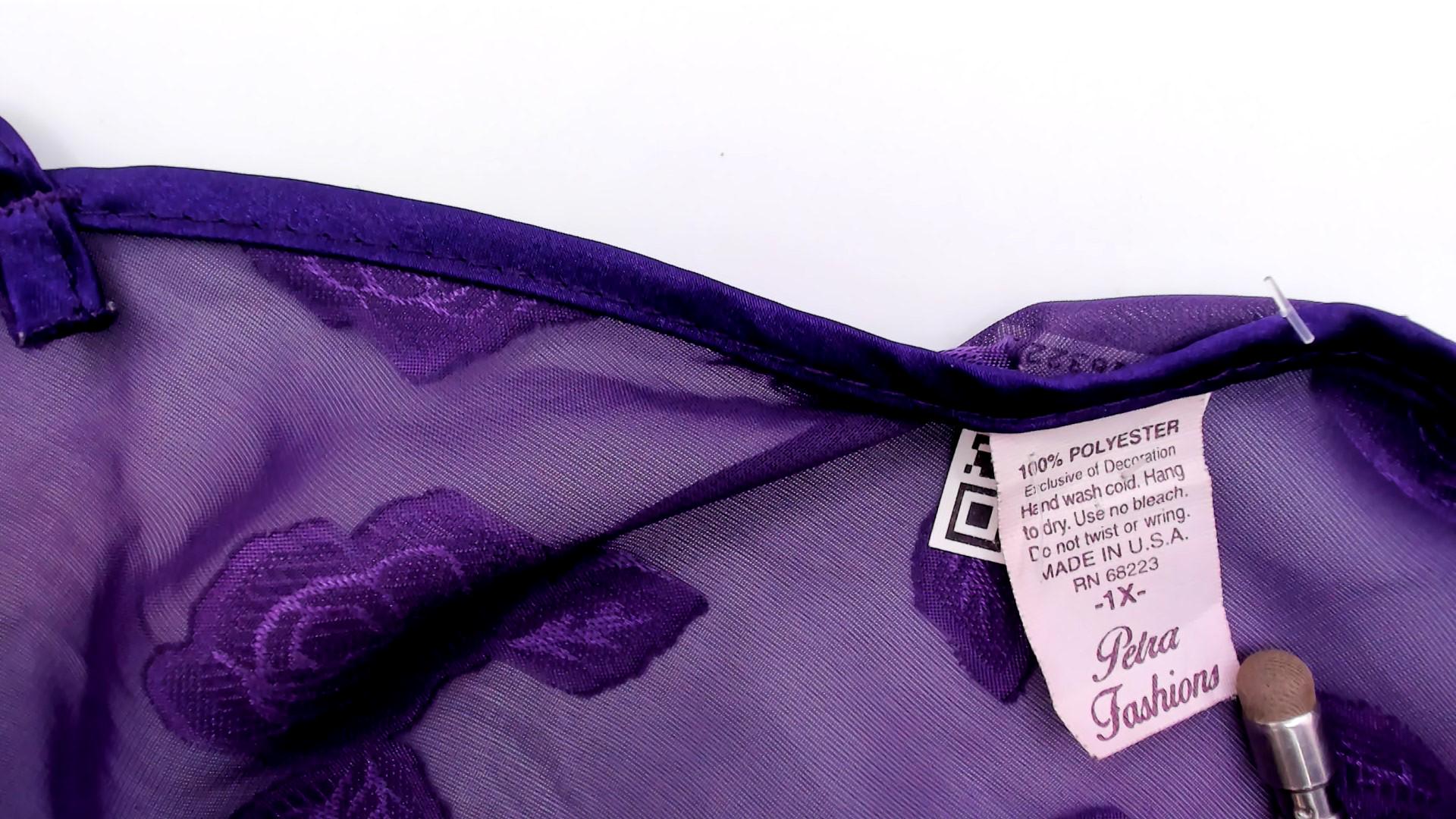 90s Purple Sheer Slip Dress Petra Fashions Floral Embroidered V-Neck Mini Plus Size 1X