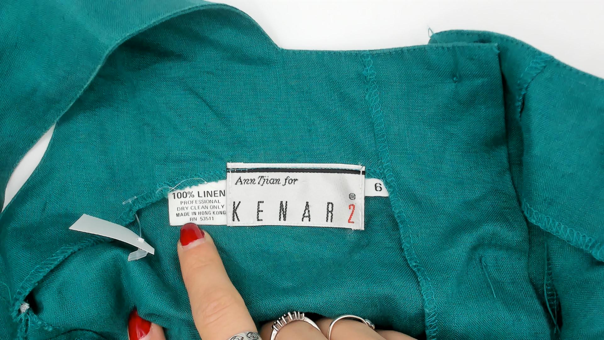 80s Kenar 2 Teal Linen Midi Dress Surplice V-Neck Sleeveless Small S