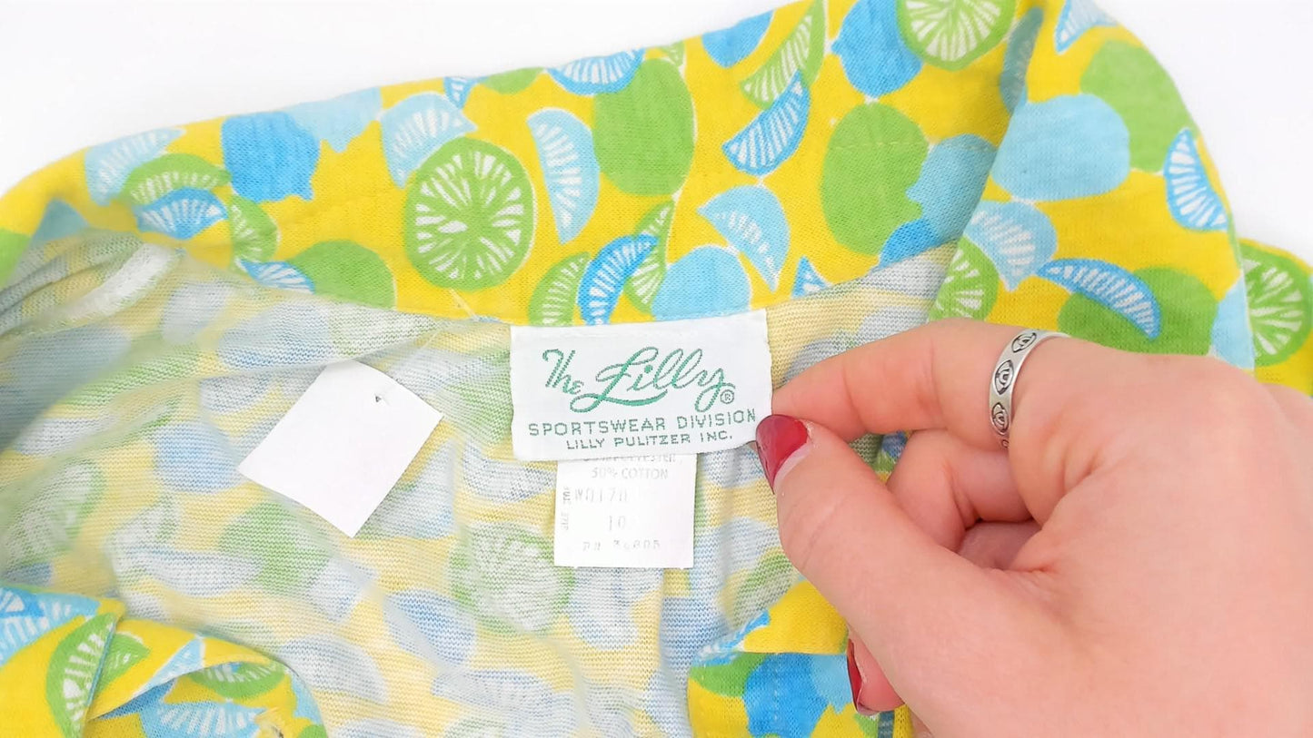 The Lilly Citrus Print Shirtdress Yellow Green Blue Knee-Length Cotton Medium