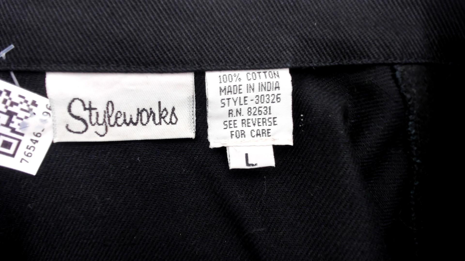 90s Styleworks Black Denim Jacket Gold Coin Charm Embroidered Cropped Large L