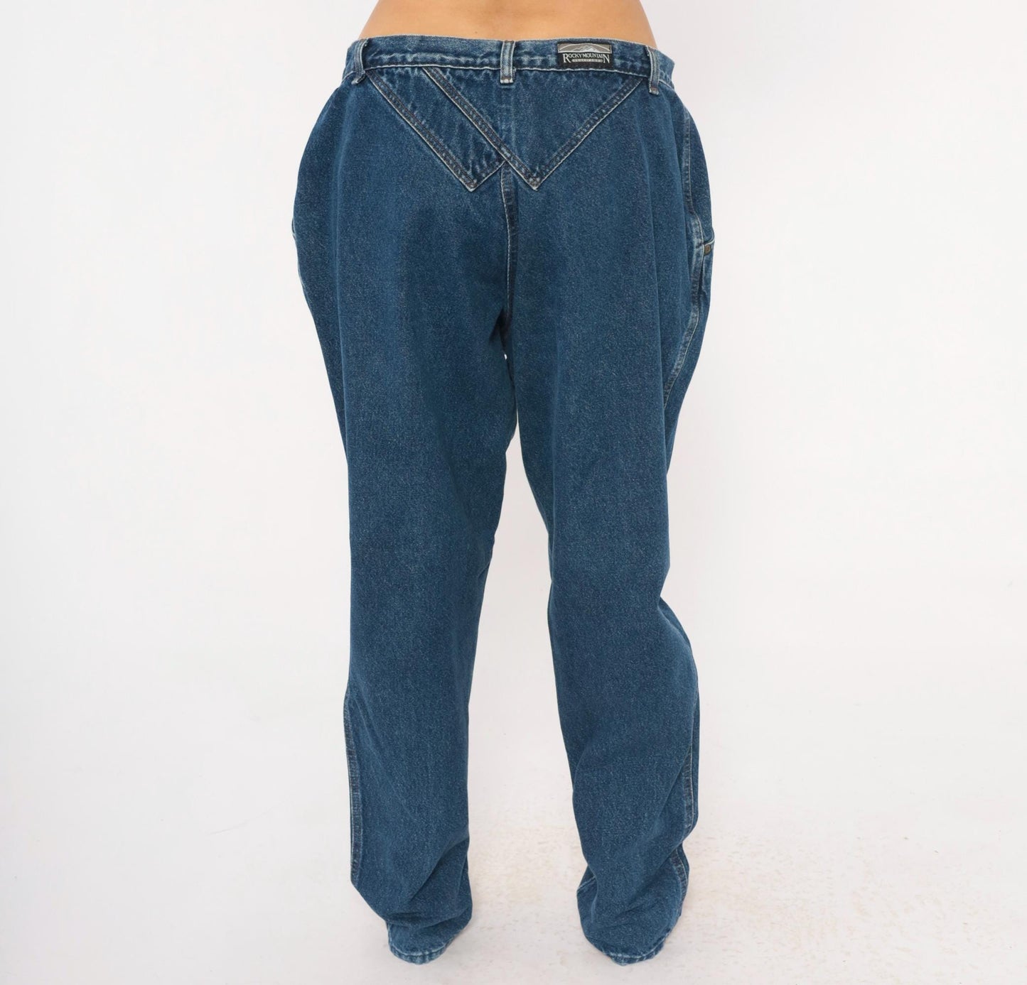 90s Rocky Mountain High Waisted Denim Jeans Cobalt Blue Tapered Straight Leg 34x31
