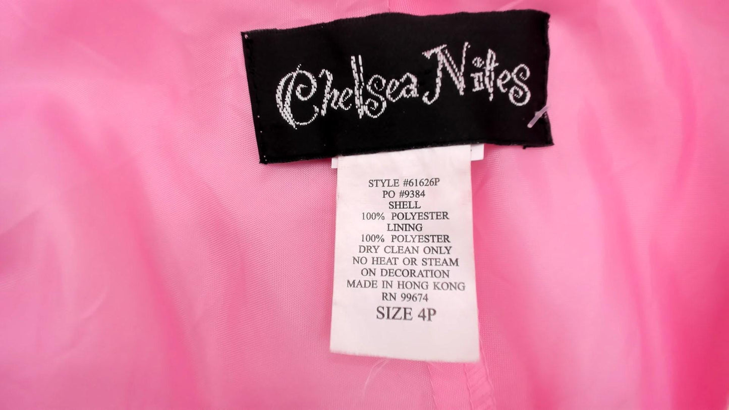 2000s Pink Ombre Beaded Maxi Gown Halter Chiffon Chelsea Nites Small