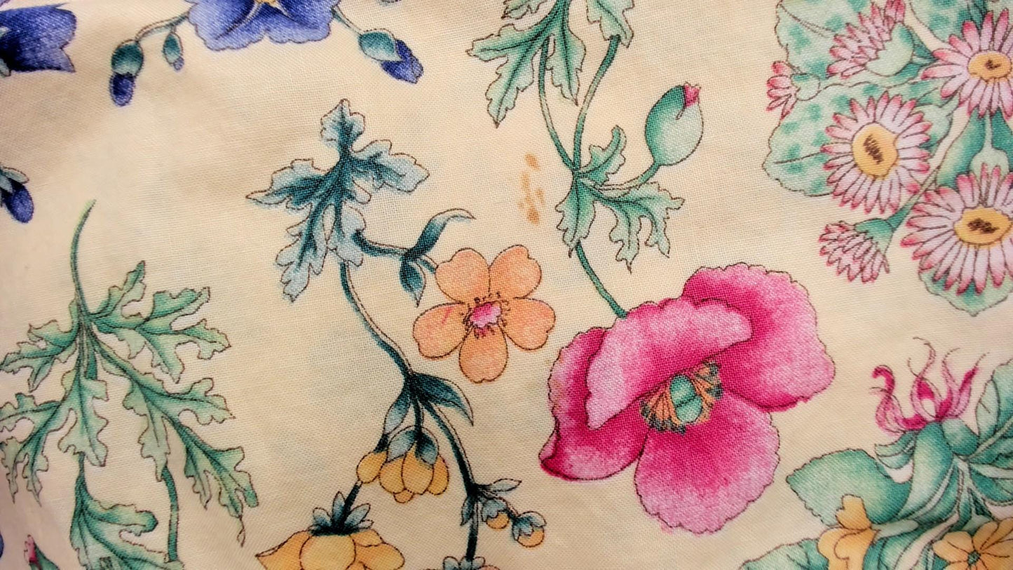 90s Faith Mountain Company Botanical Midi Dress Butter Yellow Floral V-Neck Small