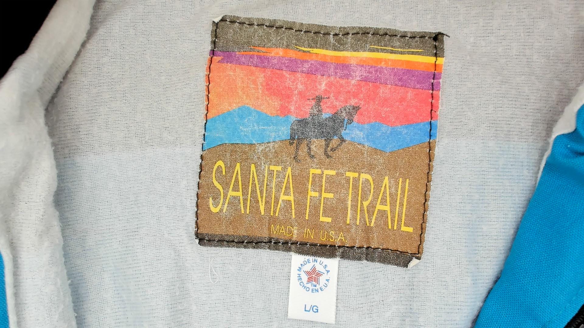 90s Santa Fe Trail Southwestern Bomber Jacket Teal Black Western Yoke Medium
