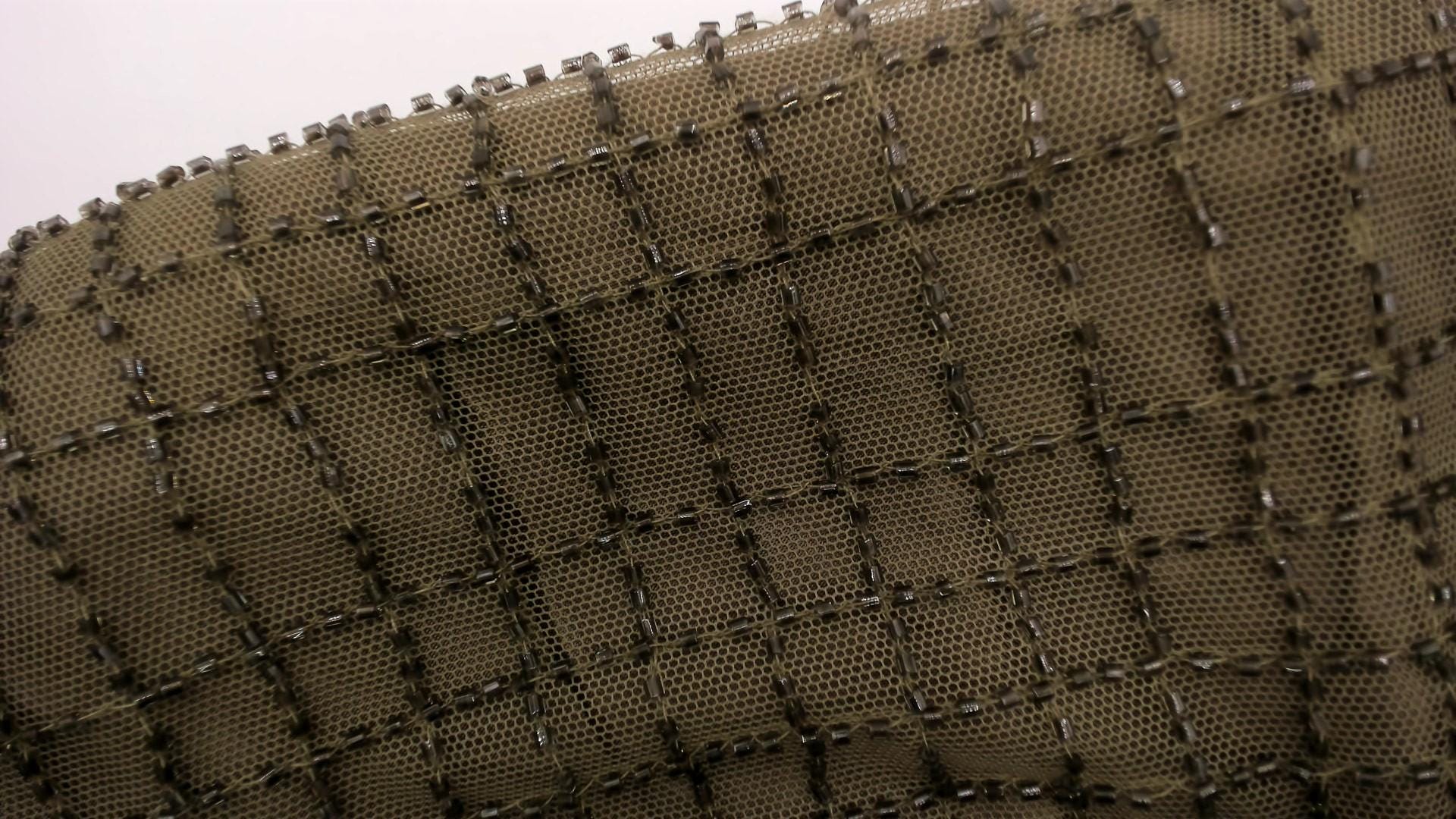 2000s Chetta B Olive Beaded Mesh Top Fur Cuff Blouse Medium M