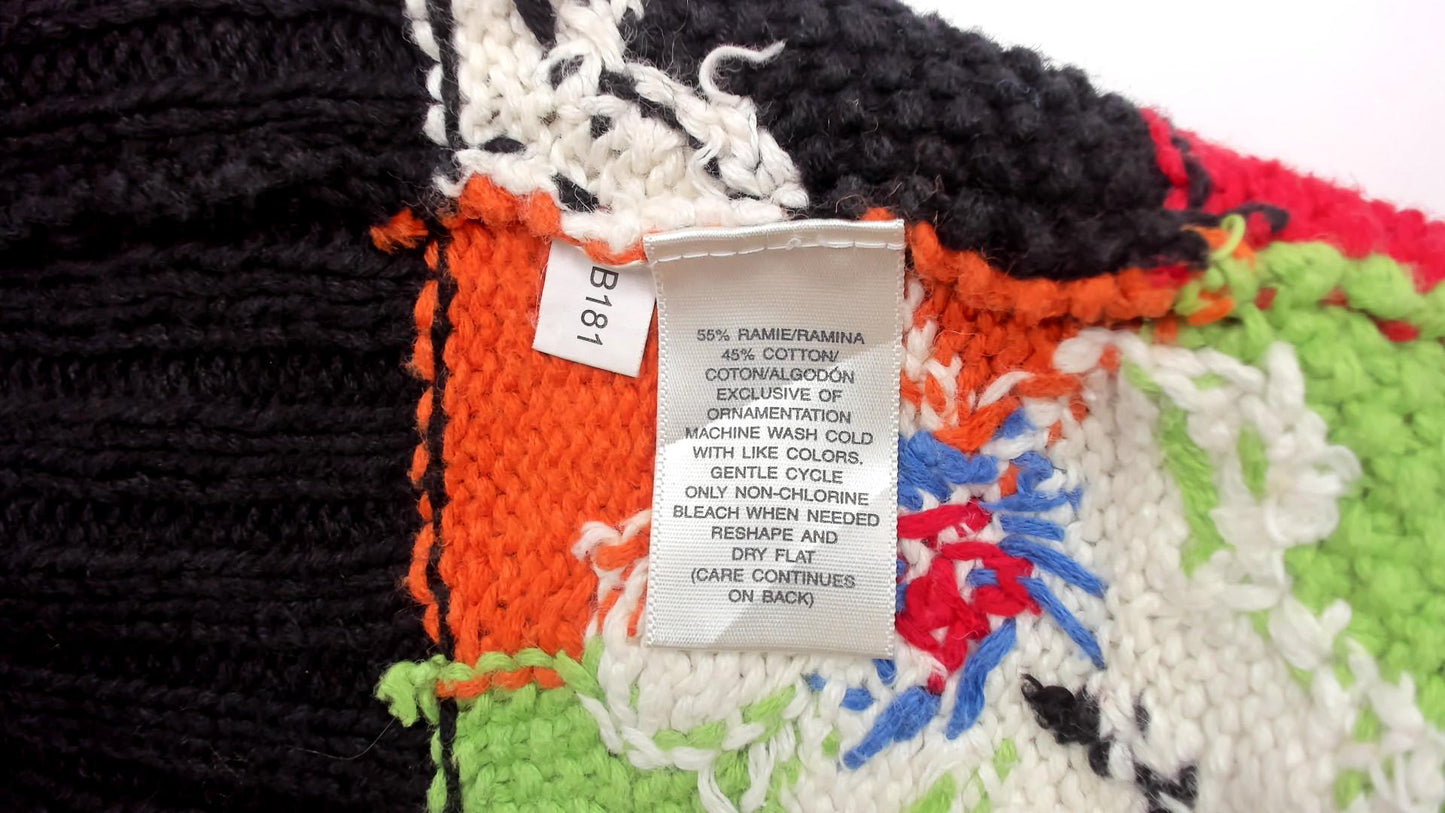 2000s Susan Bristol Patchwork Cardigan Colorblock Floral Applique Small S