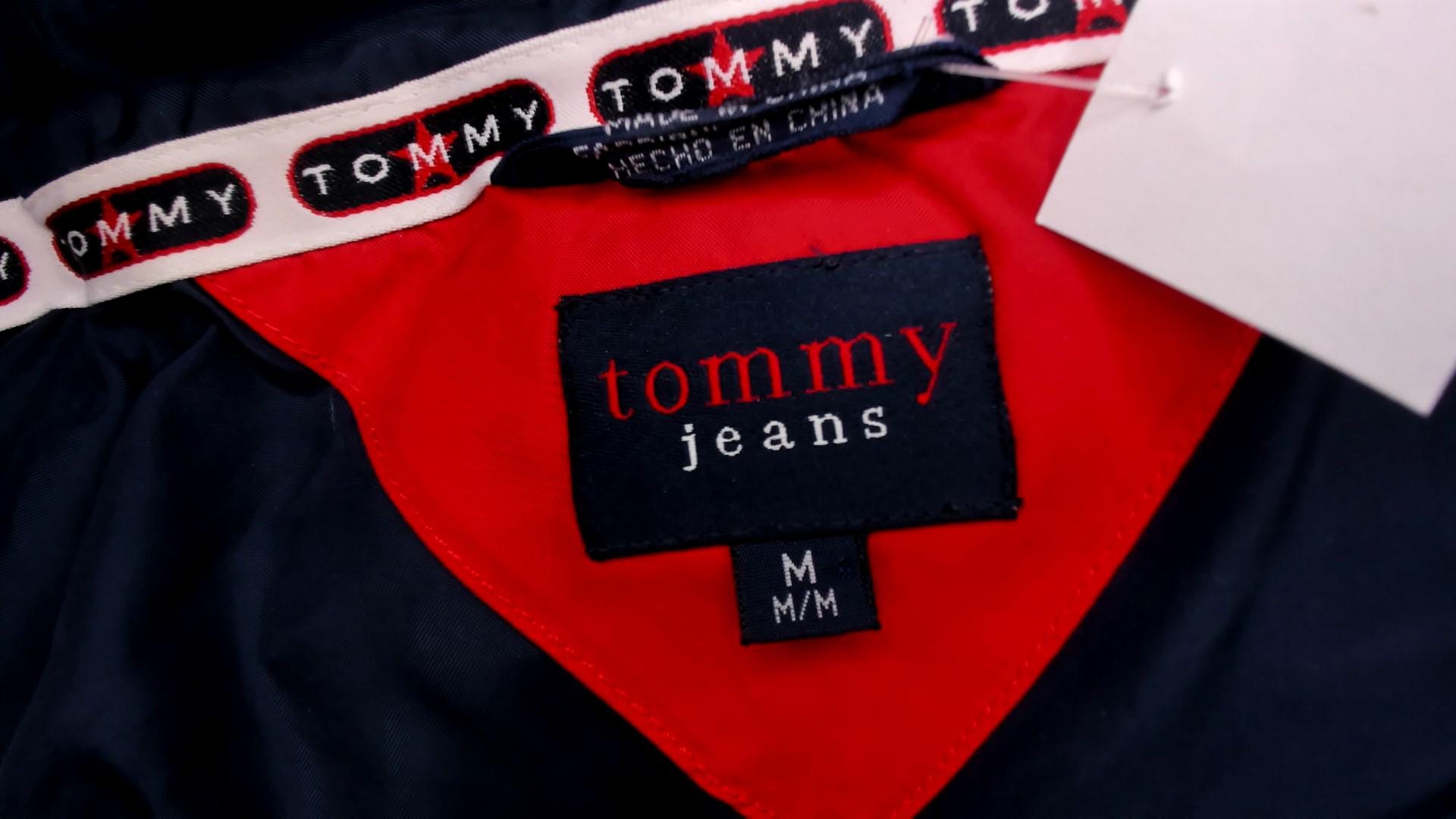 90s Tommy Jeans Red Down Puffer Jacket Hooded Cropped Quilted Medium M