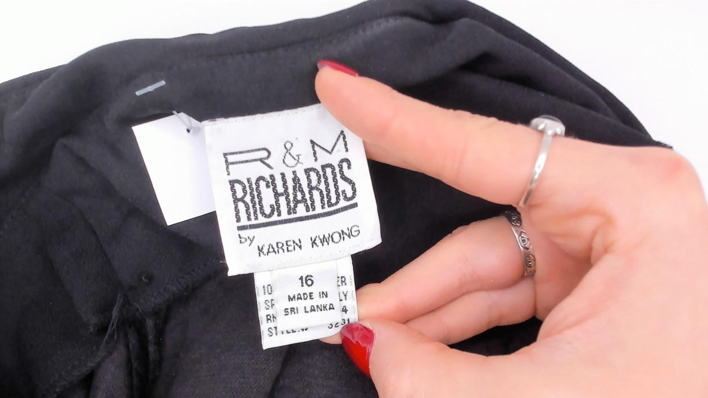 90s R&M Richards Black Glitter Cheongsam Midi Dress Frog Closure Mandarin Collar Extra Large