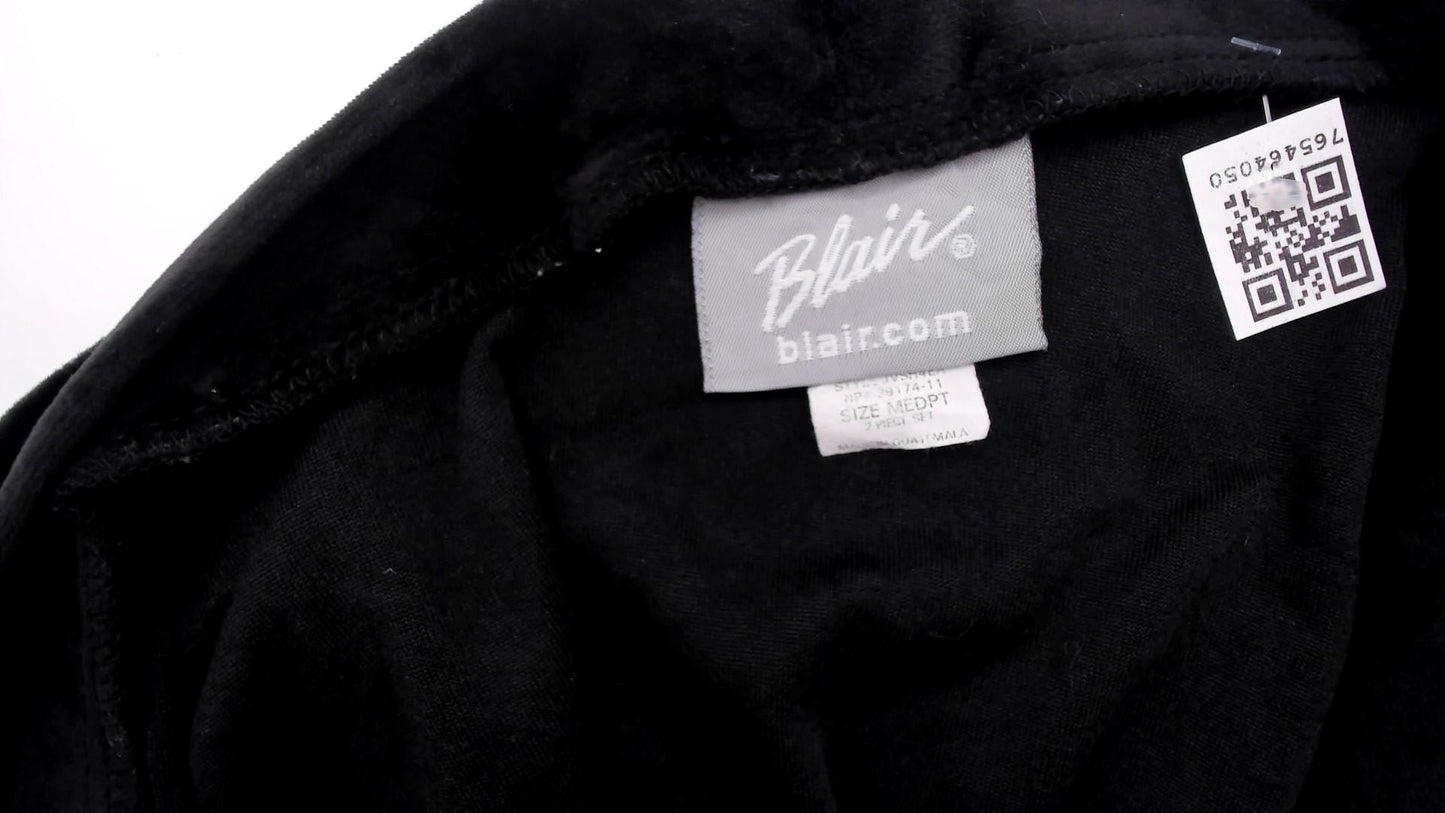 80s Blair Black Velvet Kimono Duster Embroidered Floral Rose Medium M