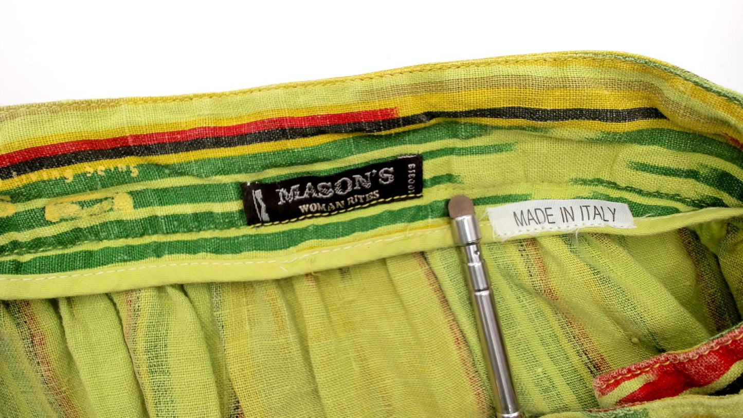 2000s Mason's Ikat Tiered Maxi Skirt Green Yellow Red Woven Large L