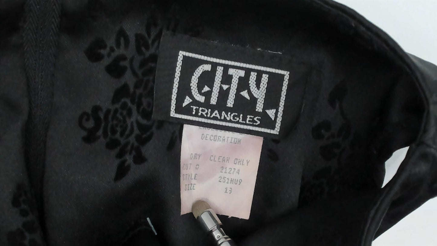 90s City Triangles Black Damask Floral Jacquard Mini Dress Boat Neck Large L