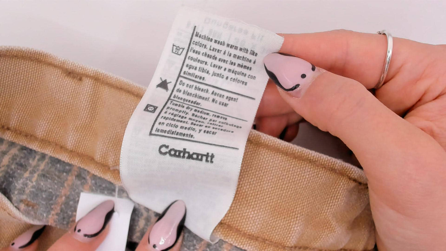 Carhartt Carpenter Pants Flannel Lined Canvas Straight Leg Tan Distressed Extra Large XL