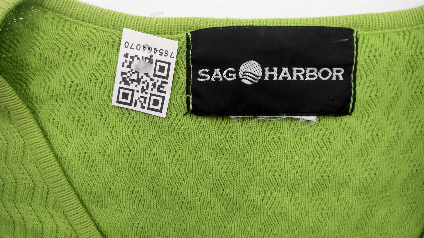 90s Sag Harbor Lime Green Chevron Cardigan Pink Button Pockets Medium M