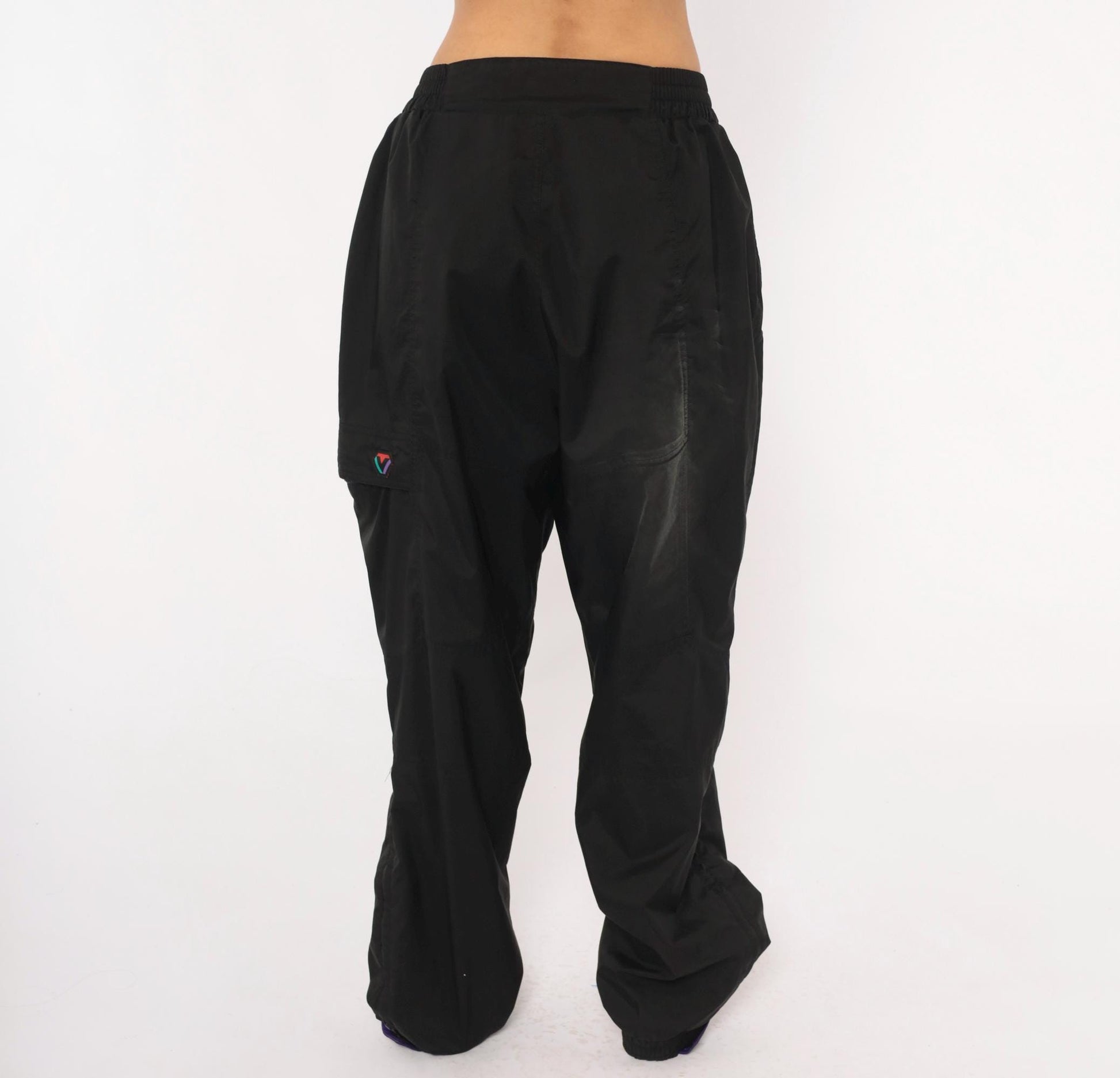 2000s Gore-Tex Black Nylon Shell Pants Cargo Pocket Snap Waist Large L
