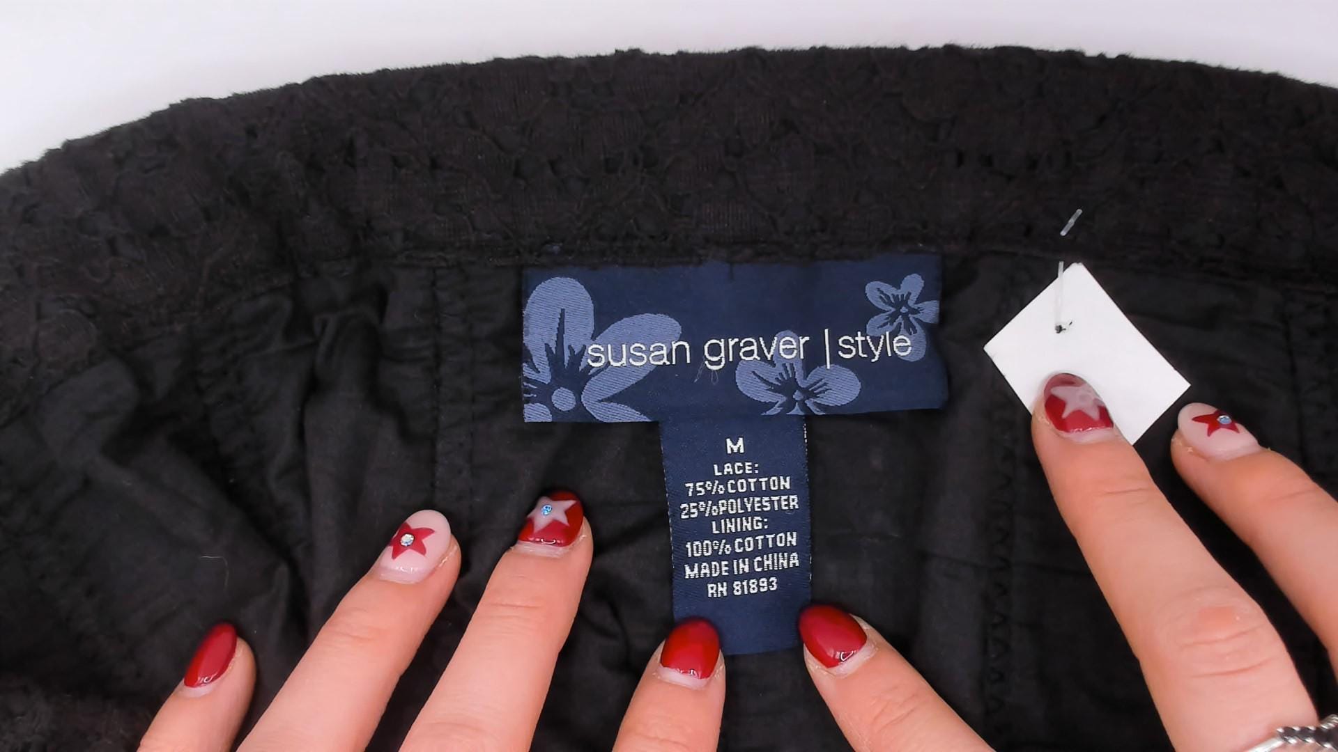 2000s Susan Graver Black Eyelet Knit A-Line Skirt Knee-Length Medium M