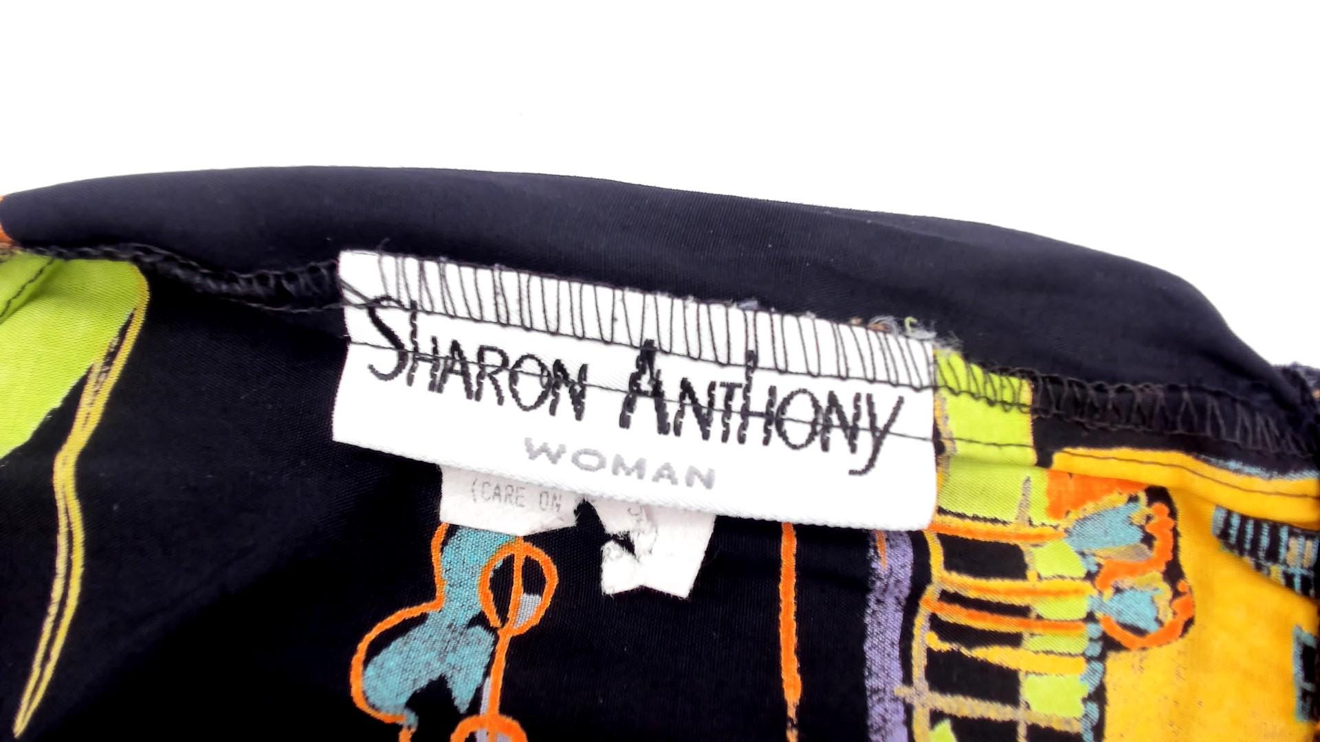 90s Sharon Anthony Maxi Skirt Cityscape Print Black Teal Orange Extra Large