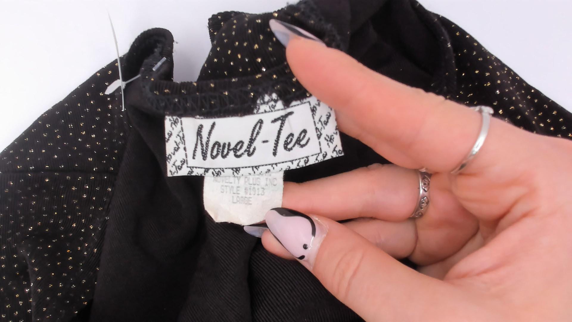90s Novel-Tee Gold Glitter Black Bodycon Mini Dress Short Sleeve Large L