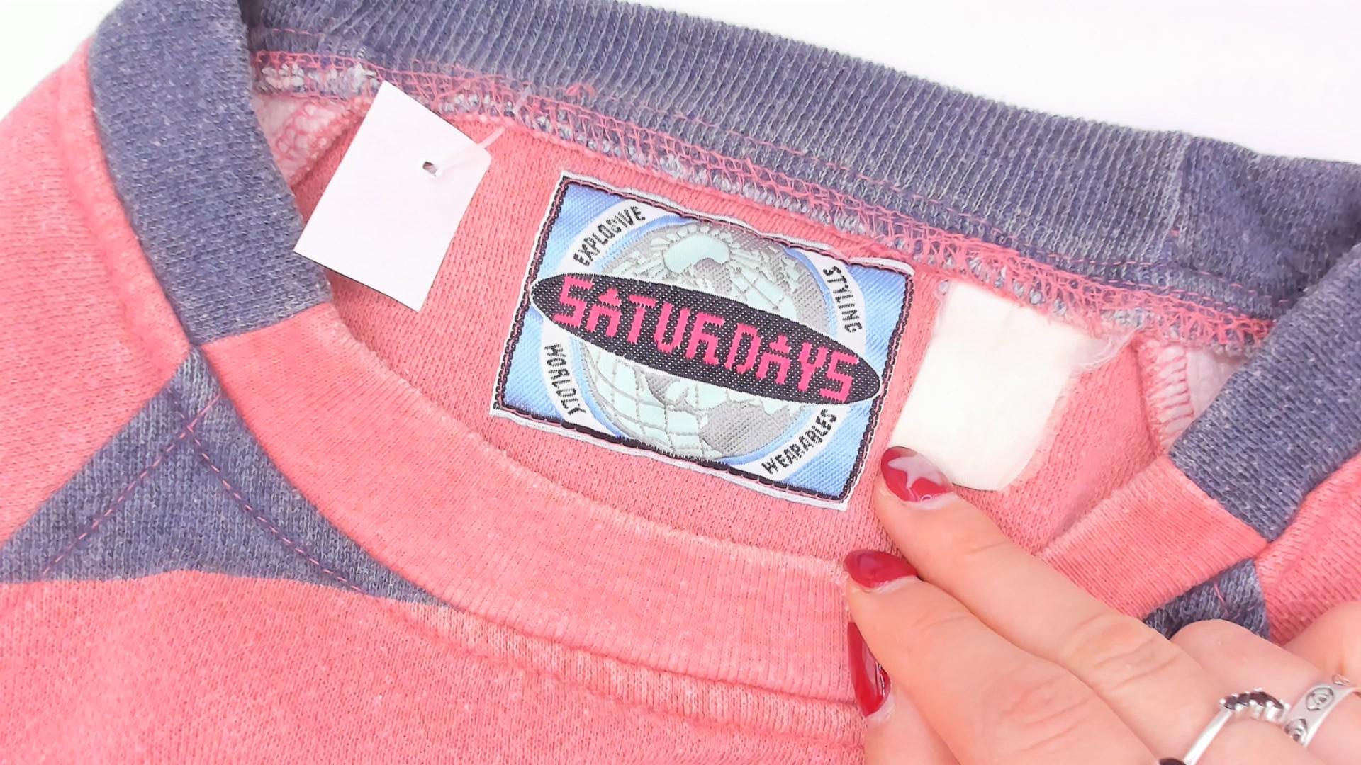90s Saturdays Pink Navy Striped Rugby Sweatshirt Raglan Sleeve Medium