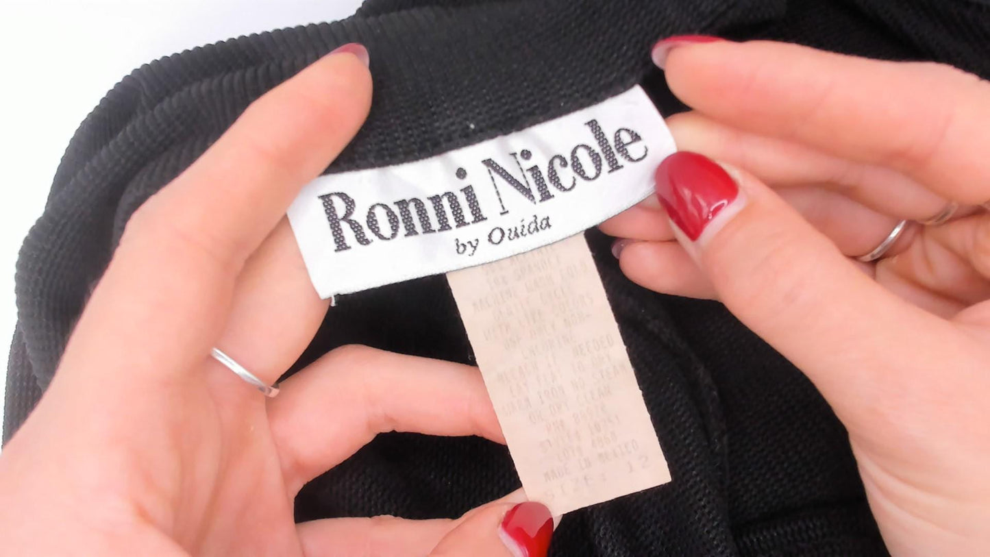 90s Ronni Nicole Black Zip Front Sleeveless Dress Knee-Length Large L