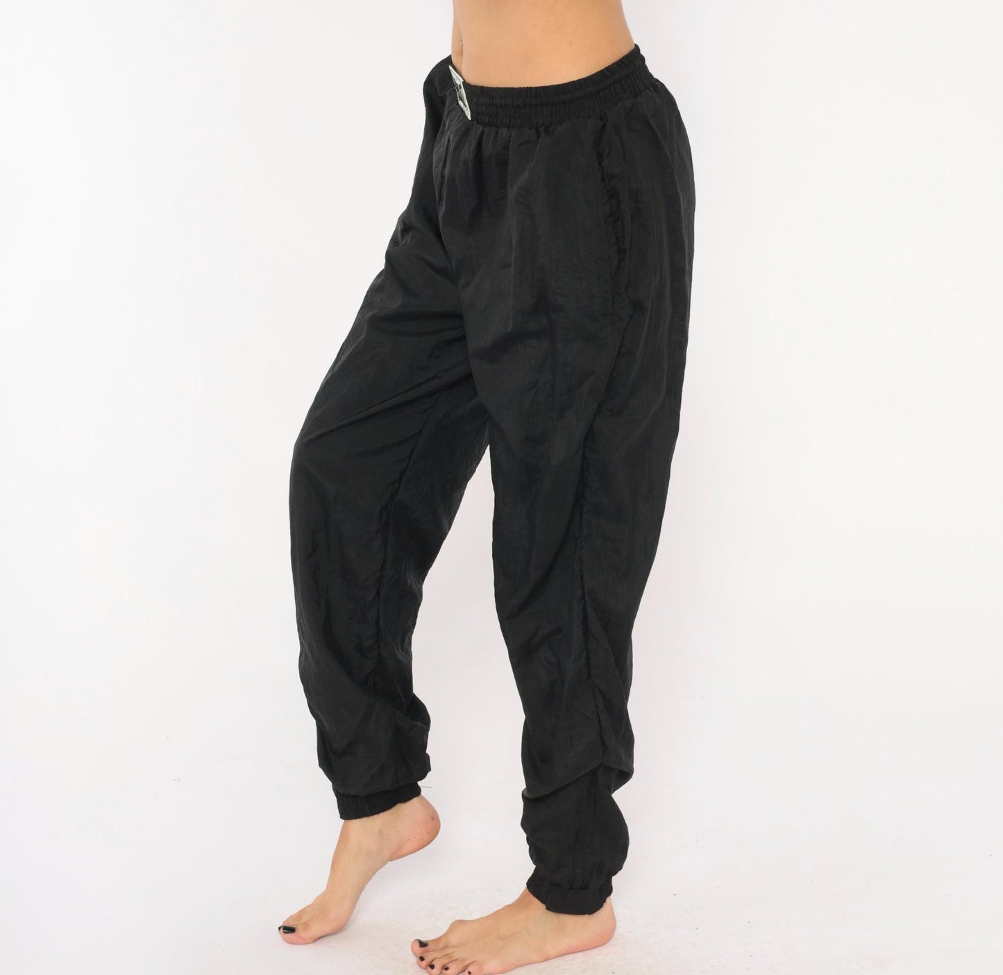 90s Everlast Black Nylon Track Pants Tapered Ankle Zip Medium M