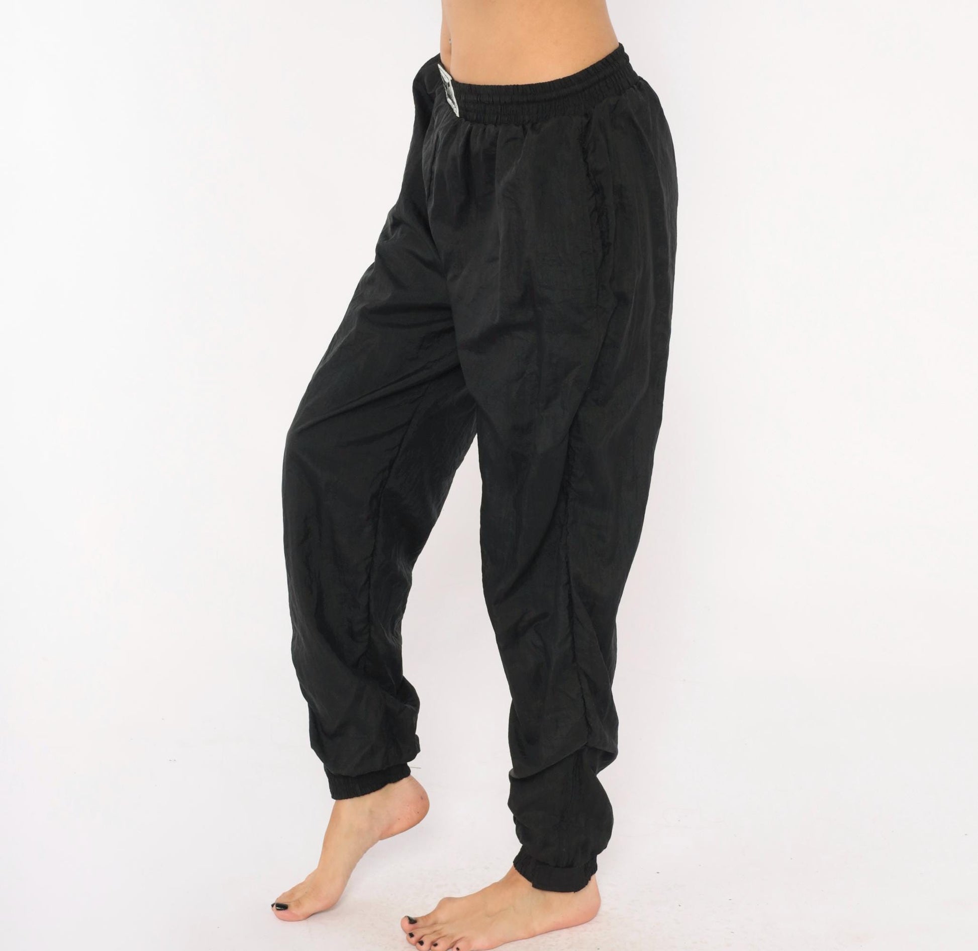 90s Everlast Black Nylon Track Pants Tapered Ankle Zip Medium M