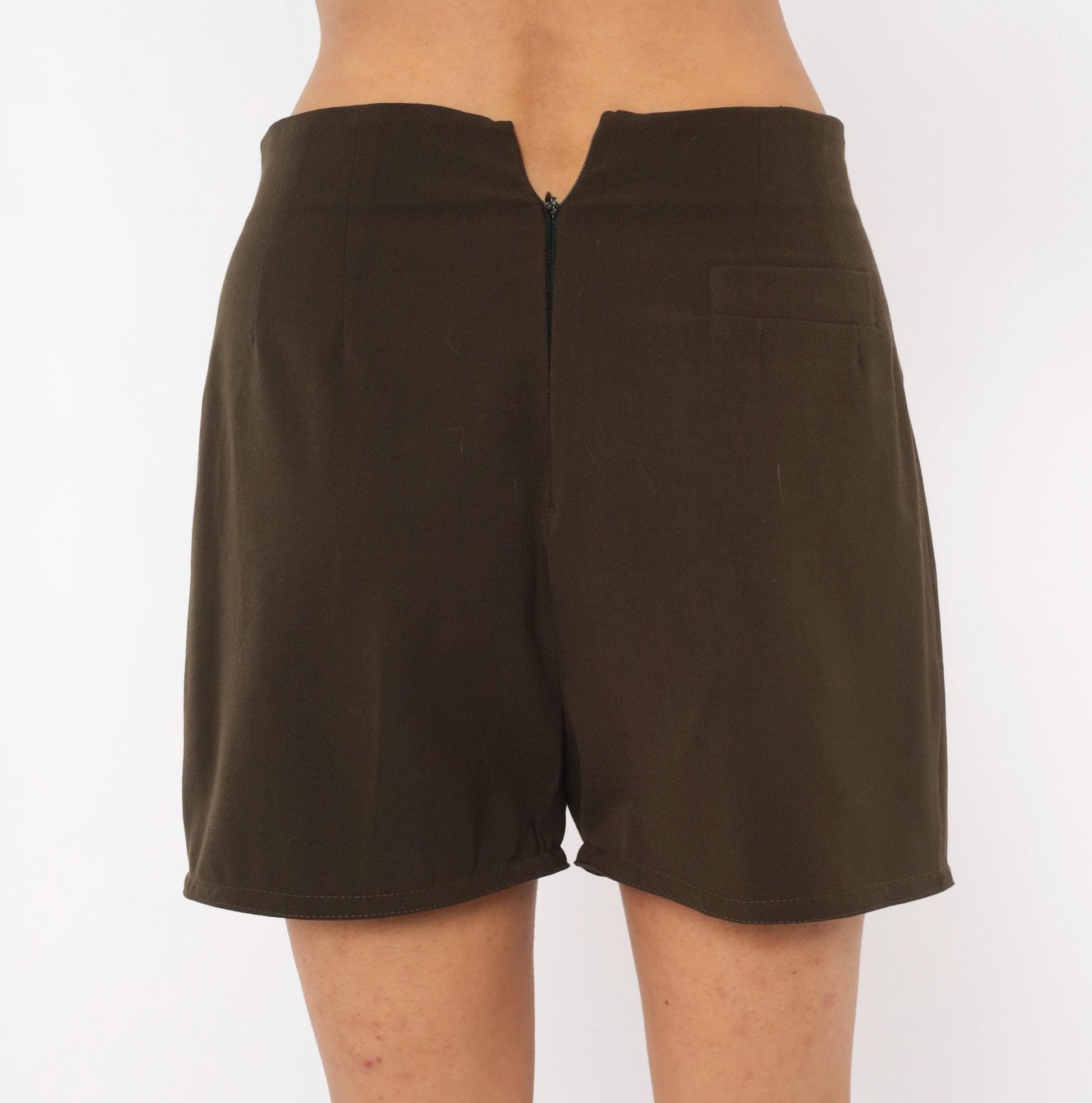 90s Virtue Olive Brown High-Rise Shorts Tailored V-Notch Medium M