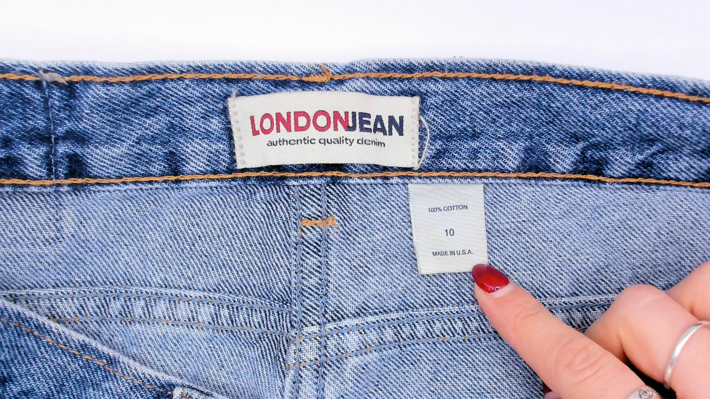 90s LondonJean Denim Shorts Cuffed Low Rise Blue Cotton Medium M
