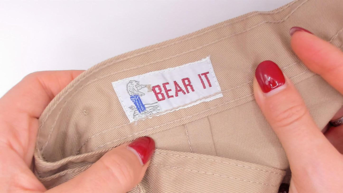 80s Bear It Khaki A-Line Midi Skirt Button Front Cotton Tan Small S