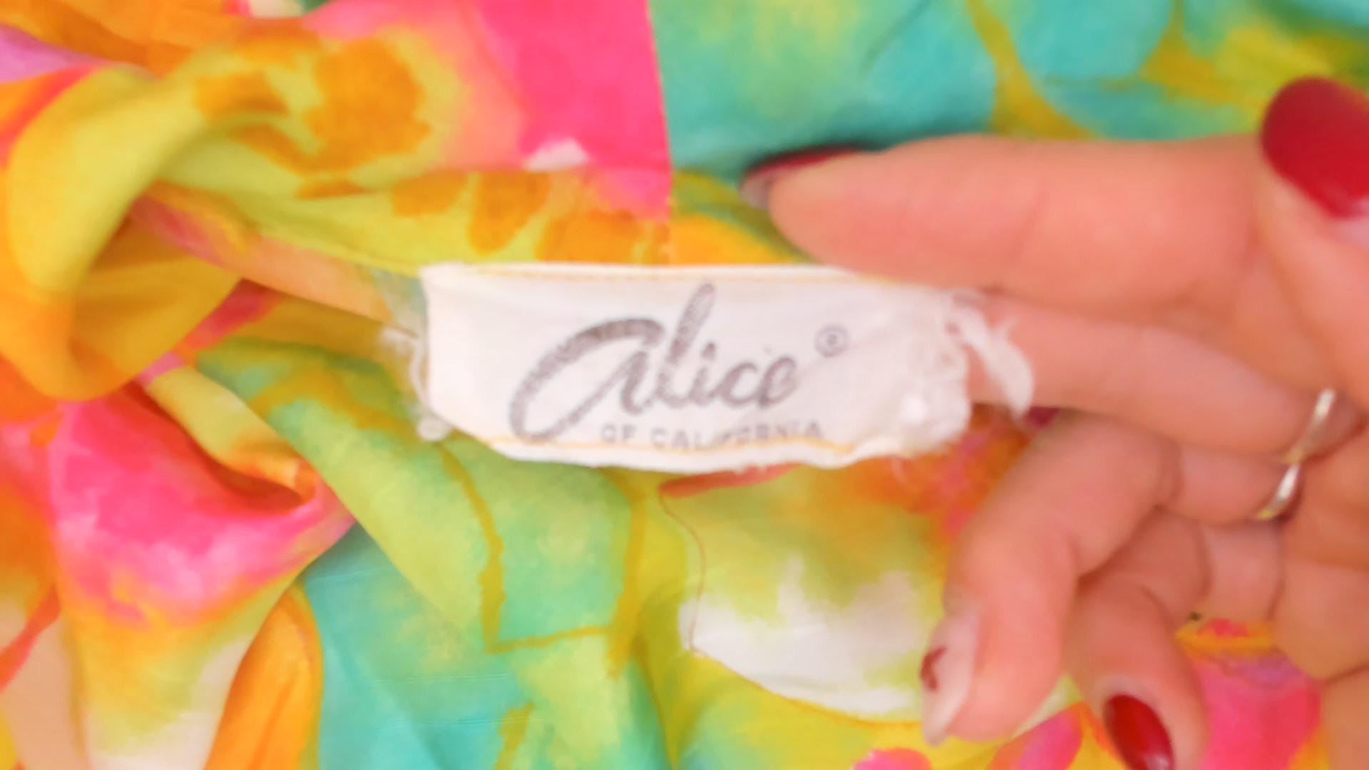 70s Alice Watercolor Floral Button Blouse Yellow Pink Green Small Medium