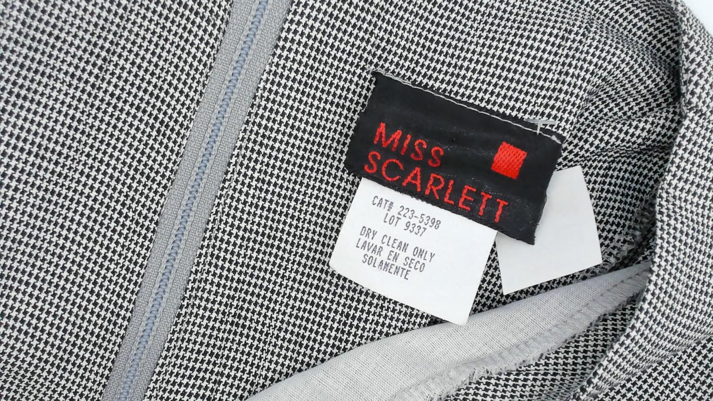 90s Miss Scarlett Houndstooth Midi Dress Button Front Scoop Neck Large L