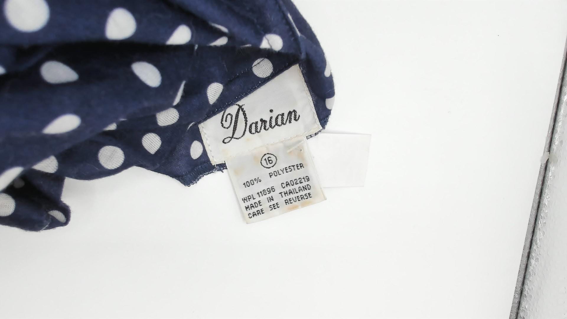 80s Darian Navy White Polka Dot Midi Dress Elastic Waist Short Sleeve Extra Large XL