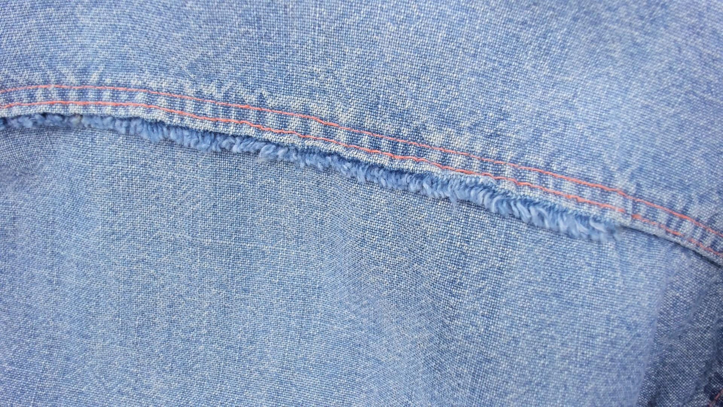 70s Light Wash Denim Western Shirt Floral Embroidered Pearl Snap Medium