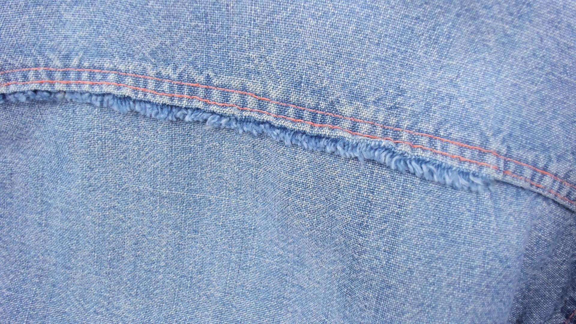70s Light Wash Denim Western Shirt Floral Embroidered Pearl Snap Medium