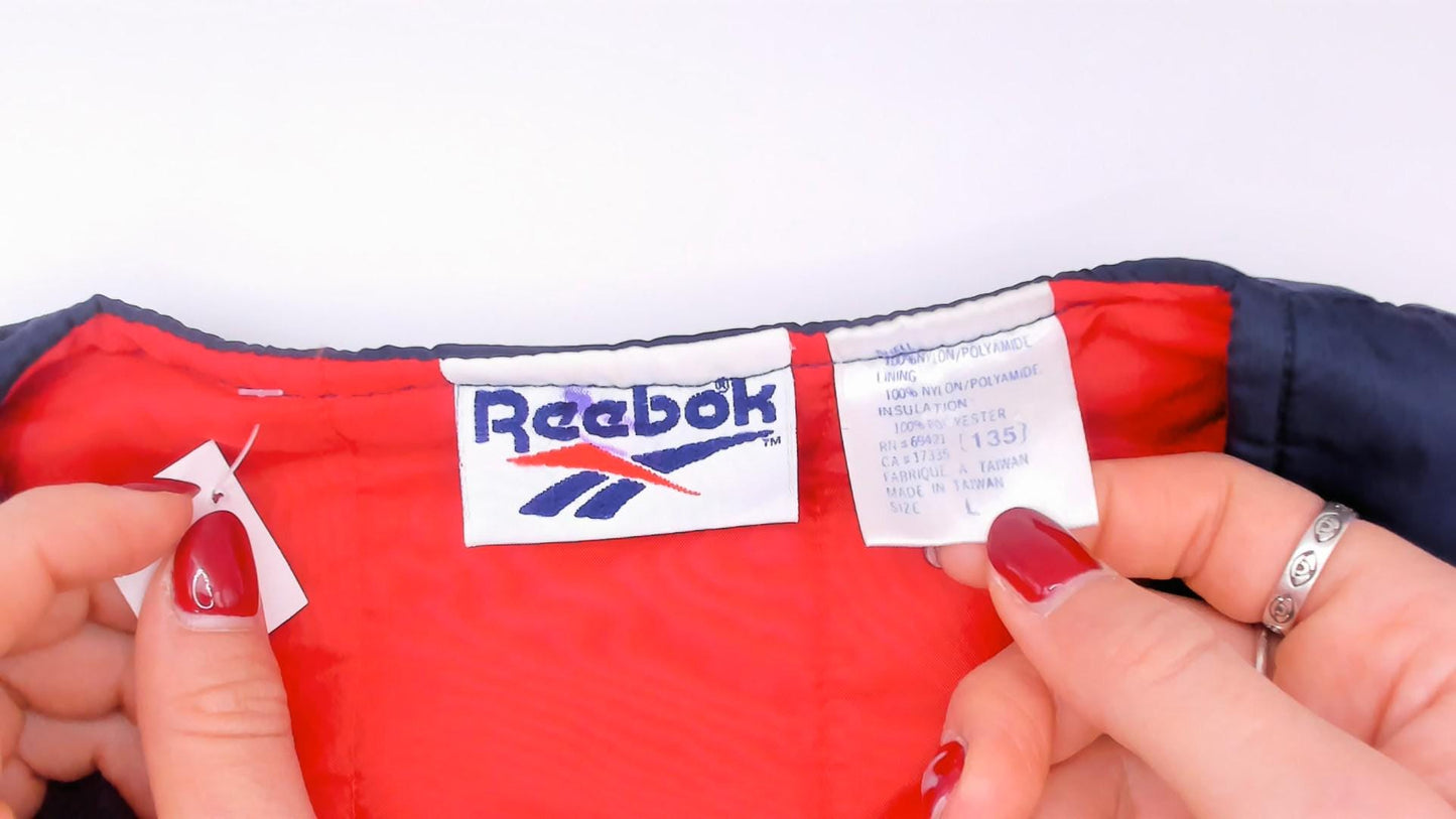90s Reebok Colorblock Puffer Vest Navy Red Embroidered Logo Large L