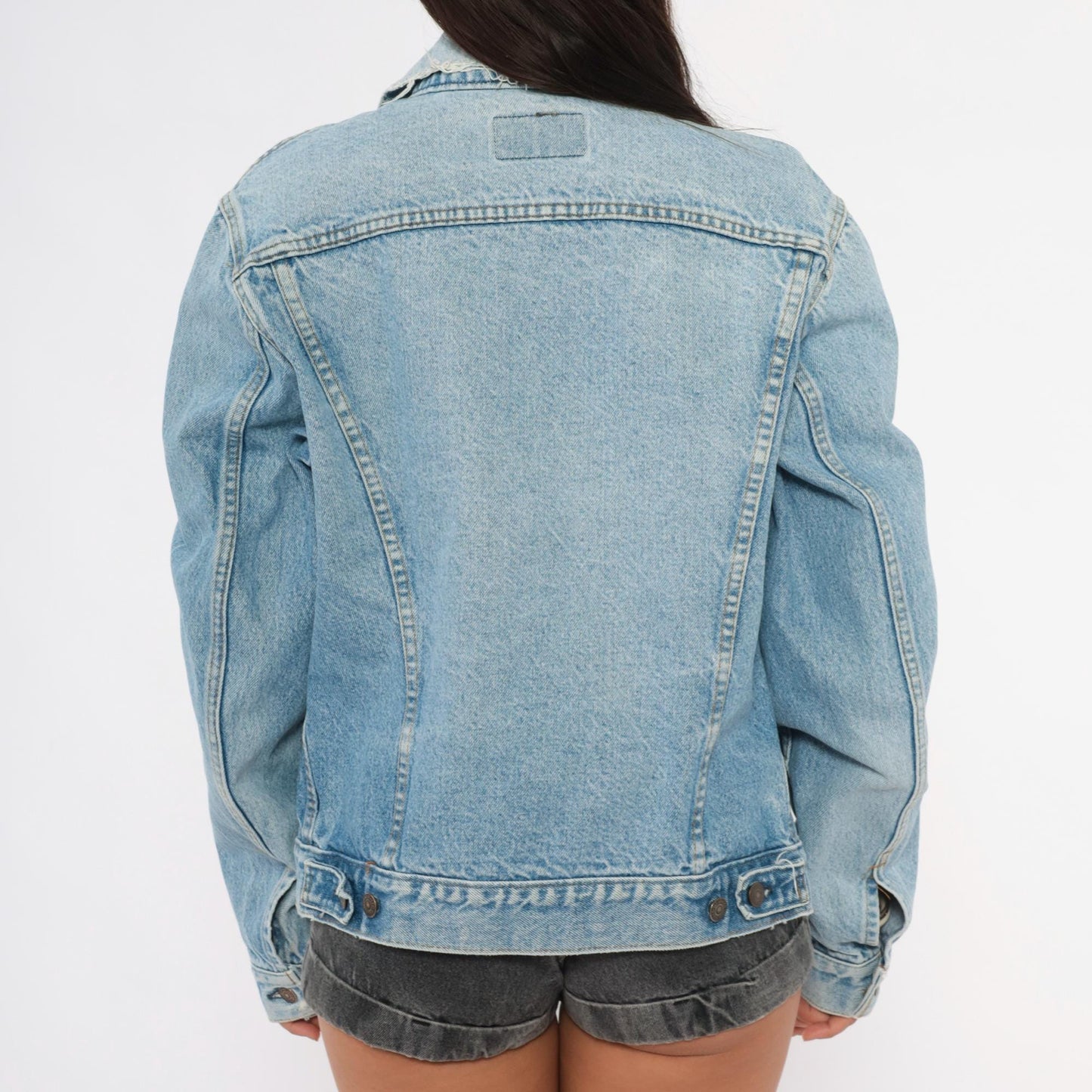 70s Levis Trucker Jacket Light Blue Denim Cotton Button Front Medium