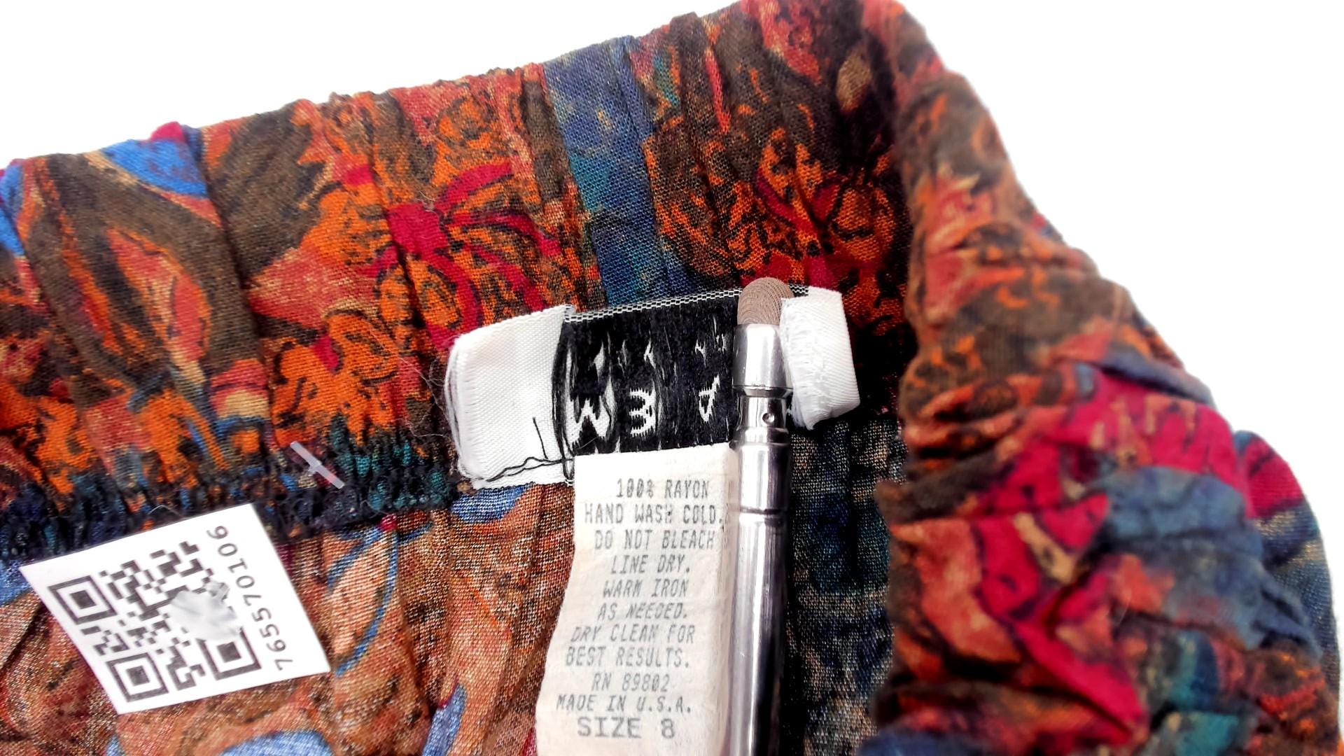 80s Ambiance New York Paisley Pleated Midi Skirt Teal Rust Small
