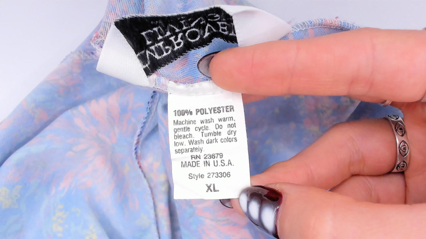 70s Improved Living Floral Shift Dress Cobalt Blue Knee-Length XL