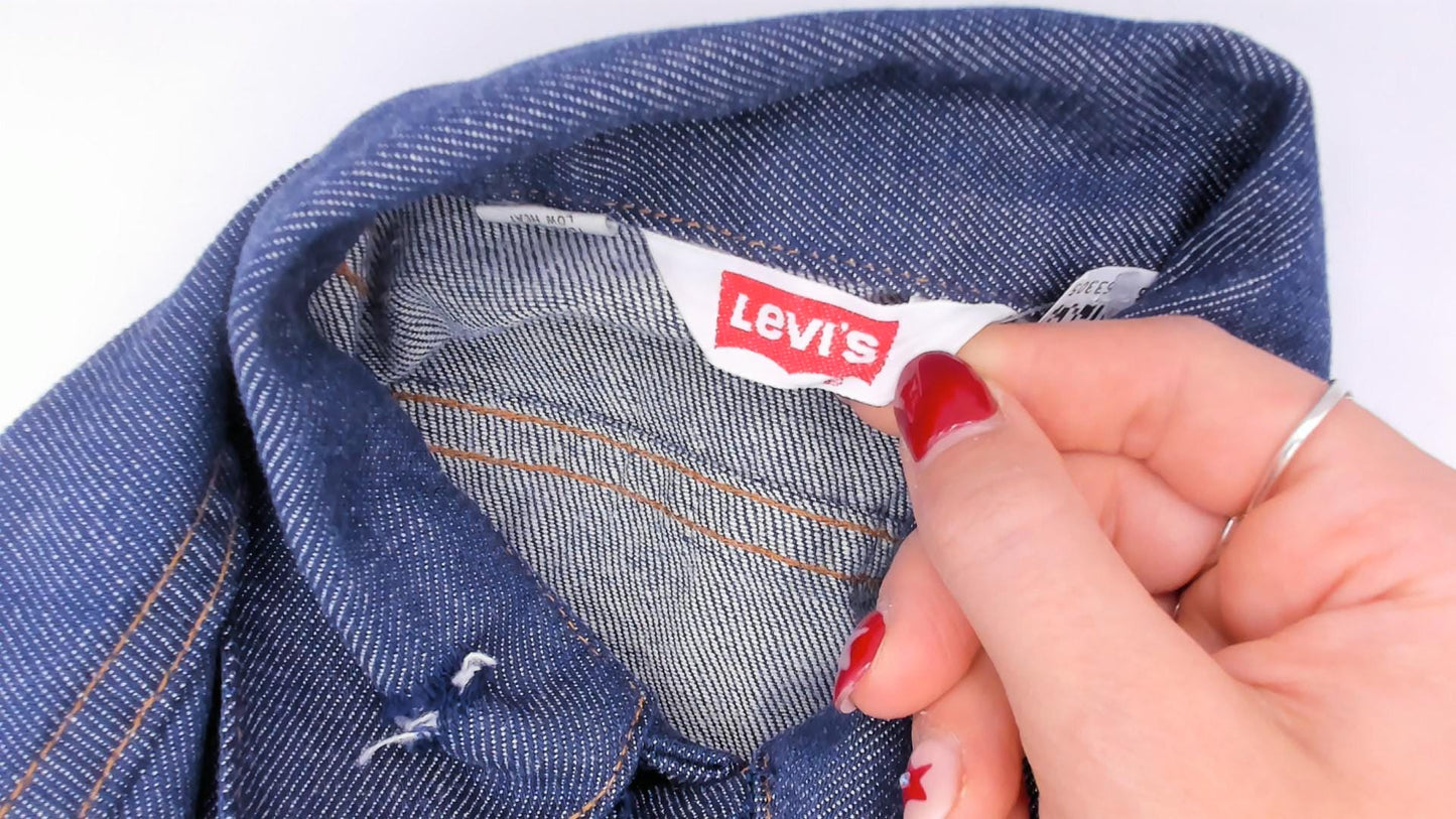80s Levi's Denim Trucker Jacket Dark Indigo Snap Button Cropped Extra Small XS