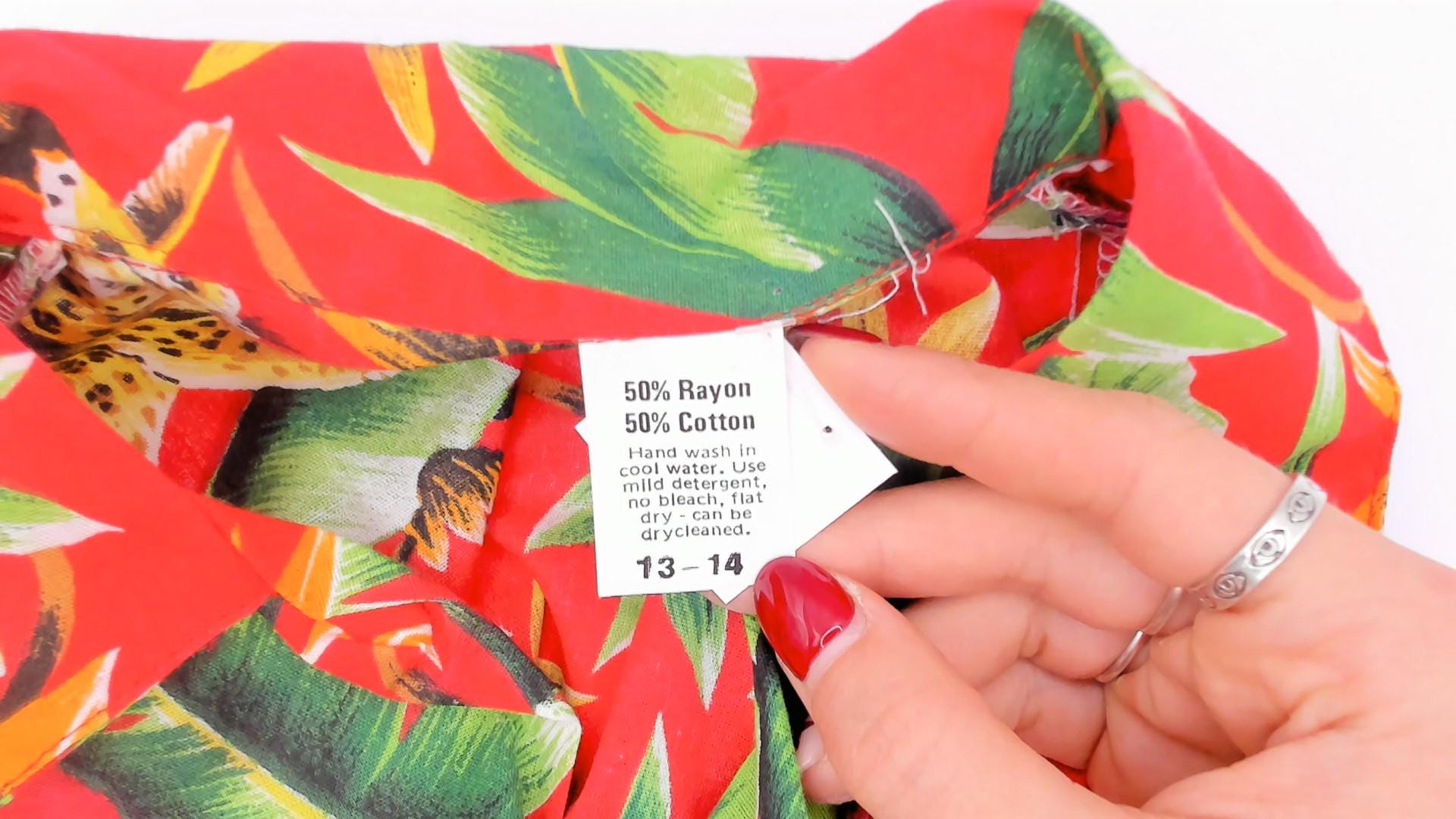 80s Jungle Leopard Hawaiian Shirt Red Tropical Cotton Rayon Camp Collar Extra Small XS