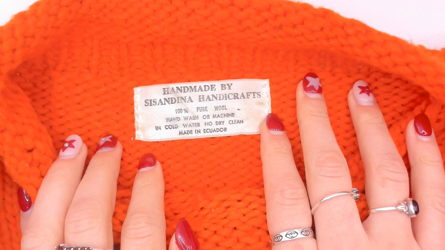 90s Sisandina Handicrafts Wool Sweater Burnt Orange Striped Chunky Knit Large
